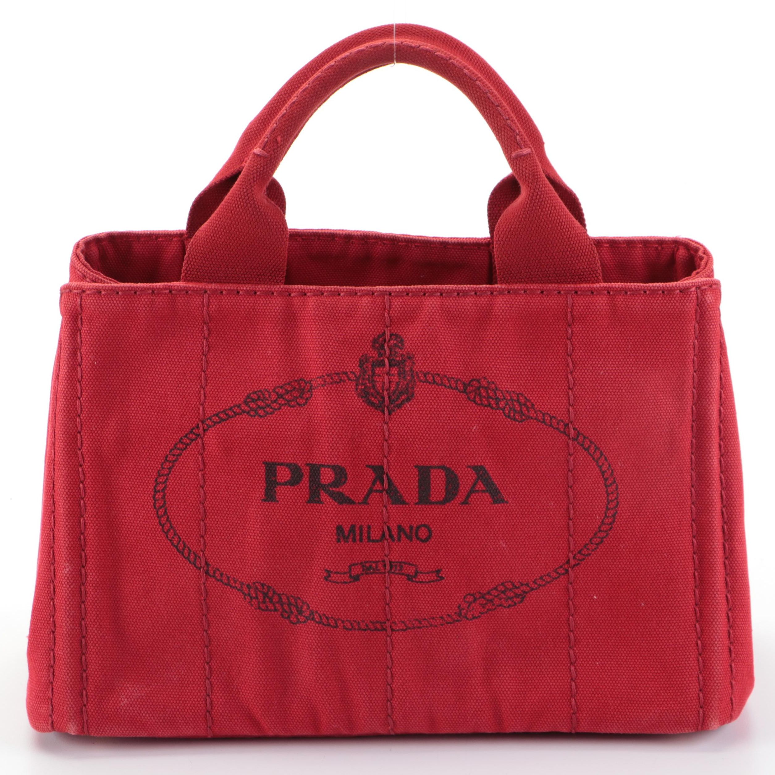 Prada Rosso Canapa Canvas Tote Bag