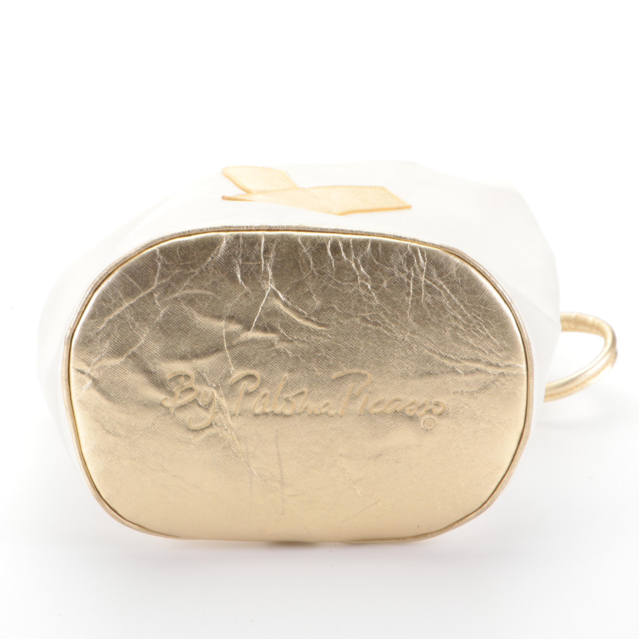 Paloma Picasso Backpack in White PVC Mesh and Gold-Metallic Saffiano Leather