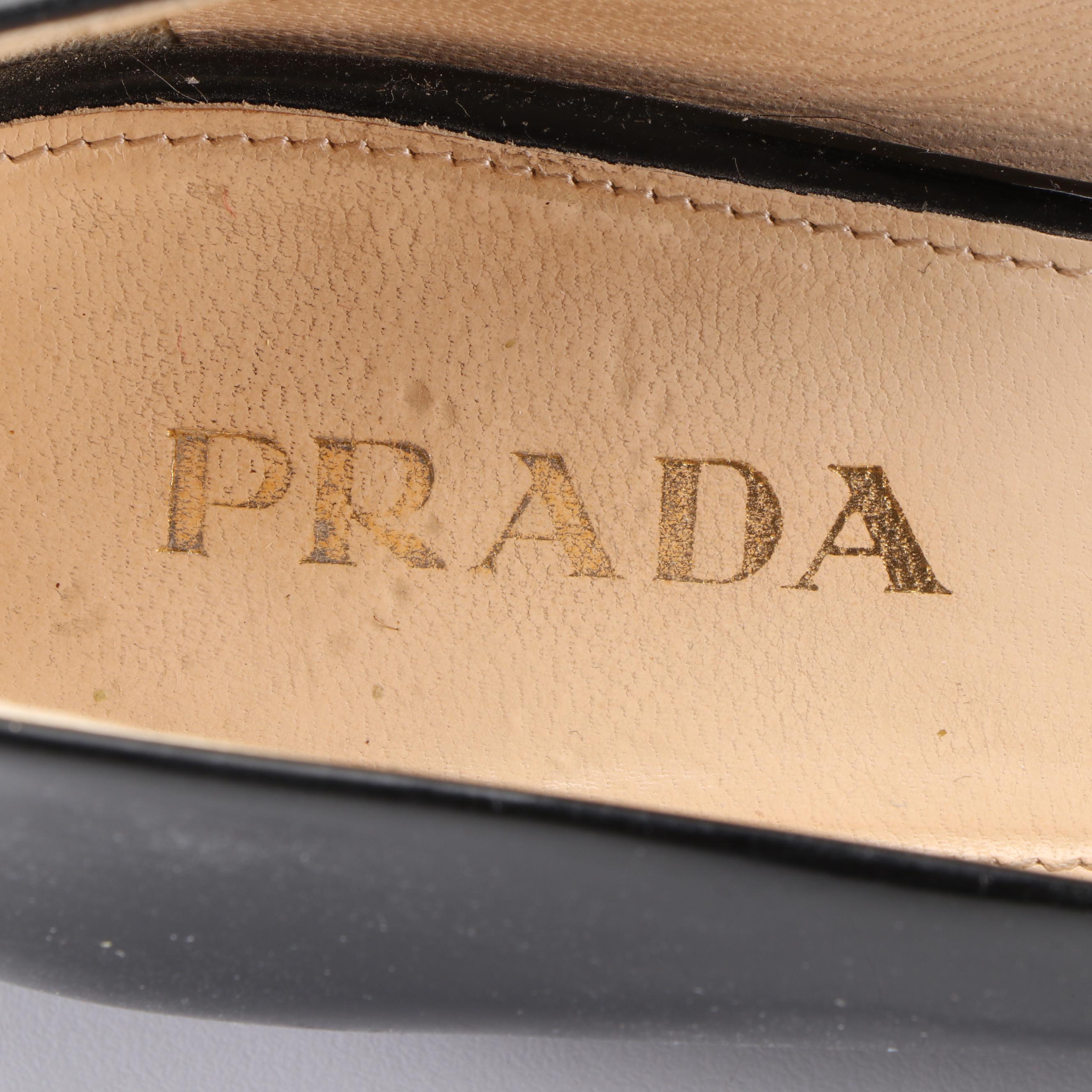 Prada Black Patent Leather Pointed-Toe Flats with Buckle Detail