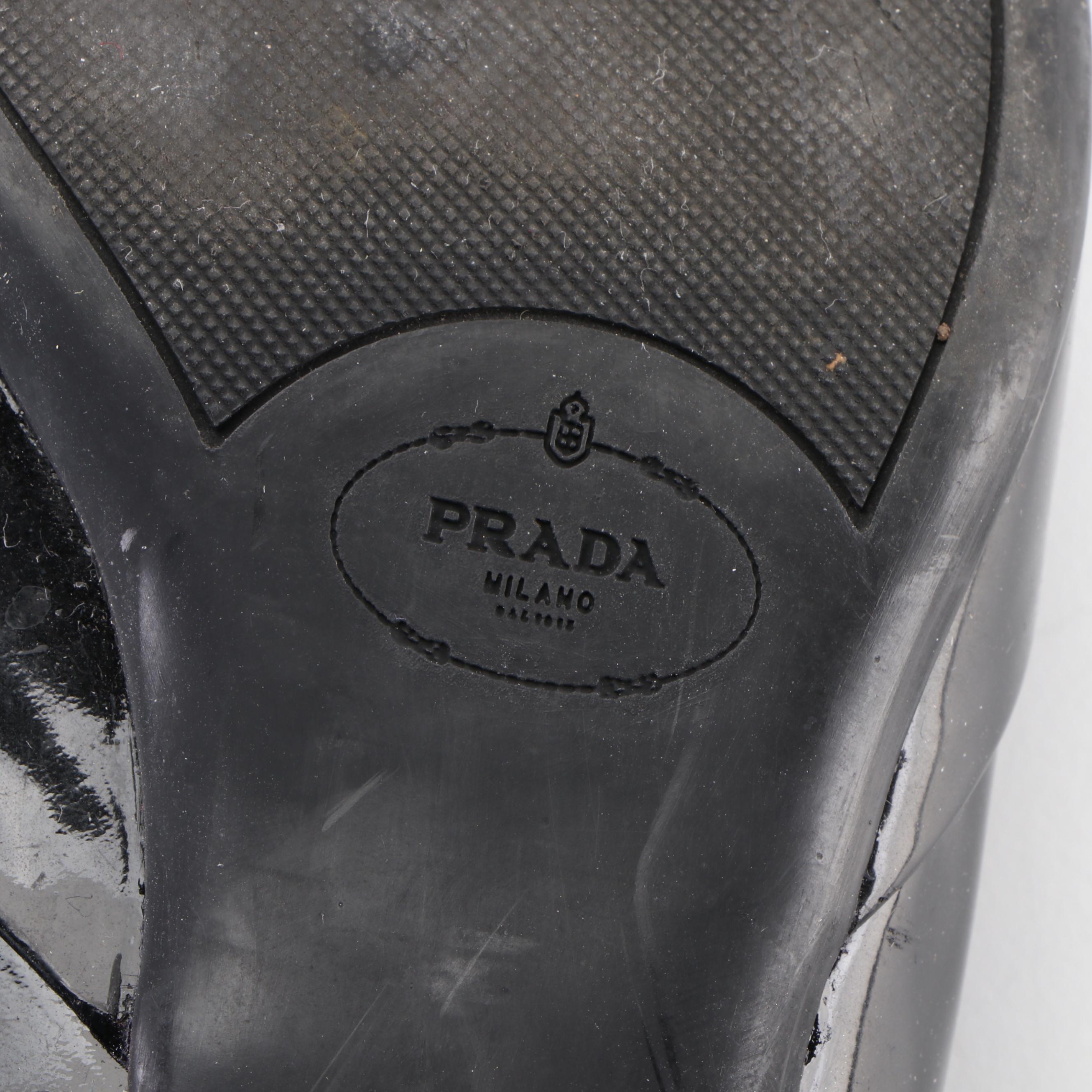 Prada Black Patent Leather Pointed-Toe Flats with Buckle Detail