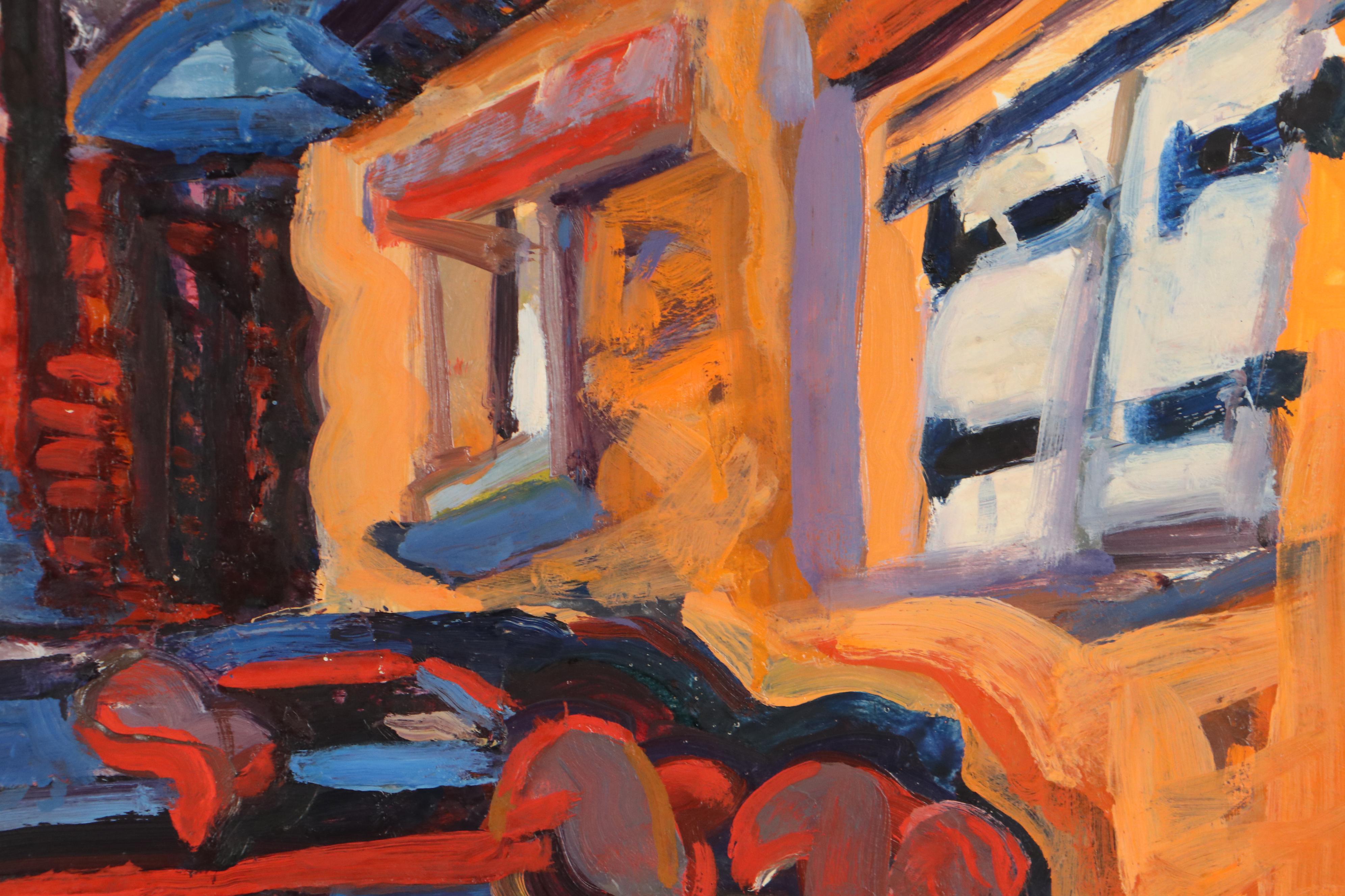 Richard Snyder Abstract Street Scene Oil Painting