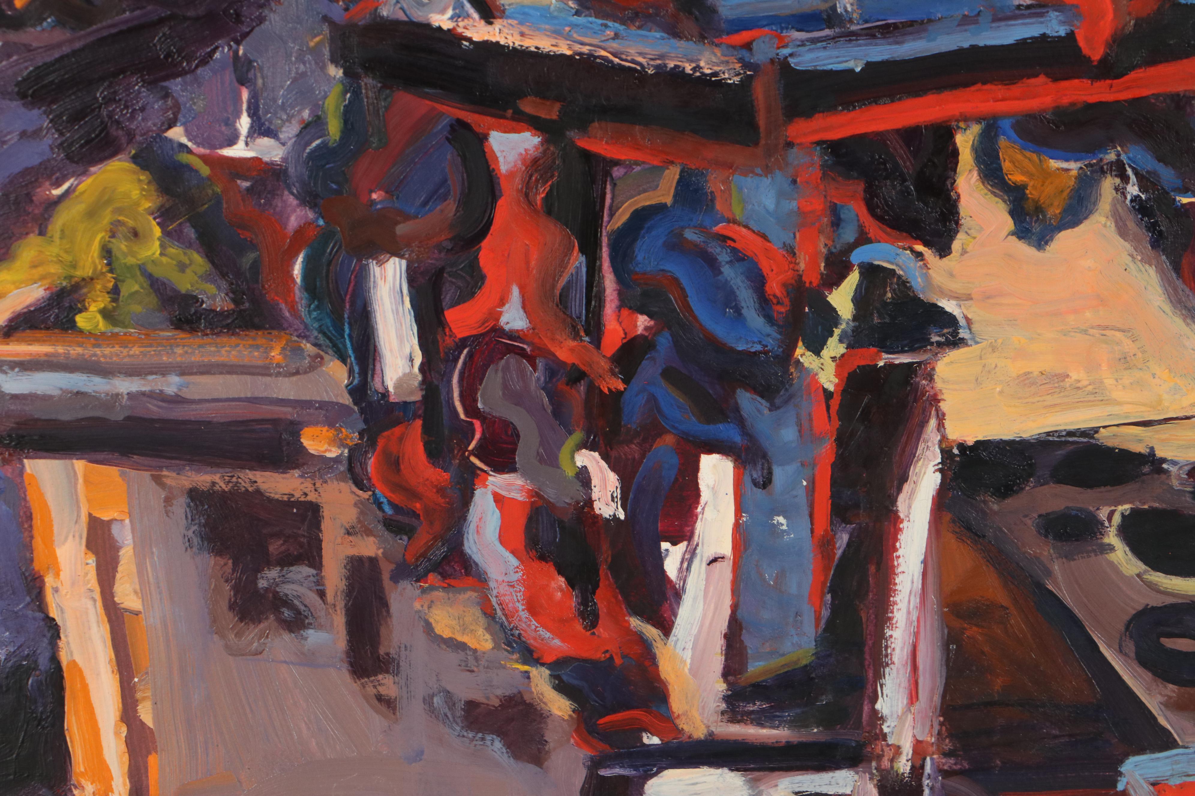 Richard Snyder Abstract Street Scene Oil Painting