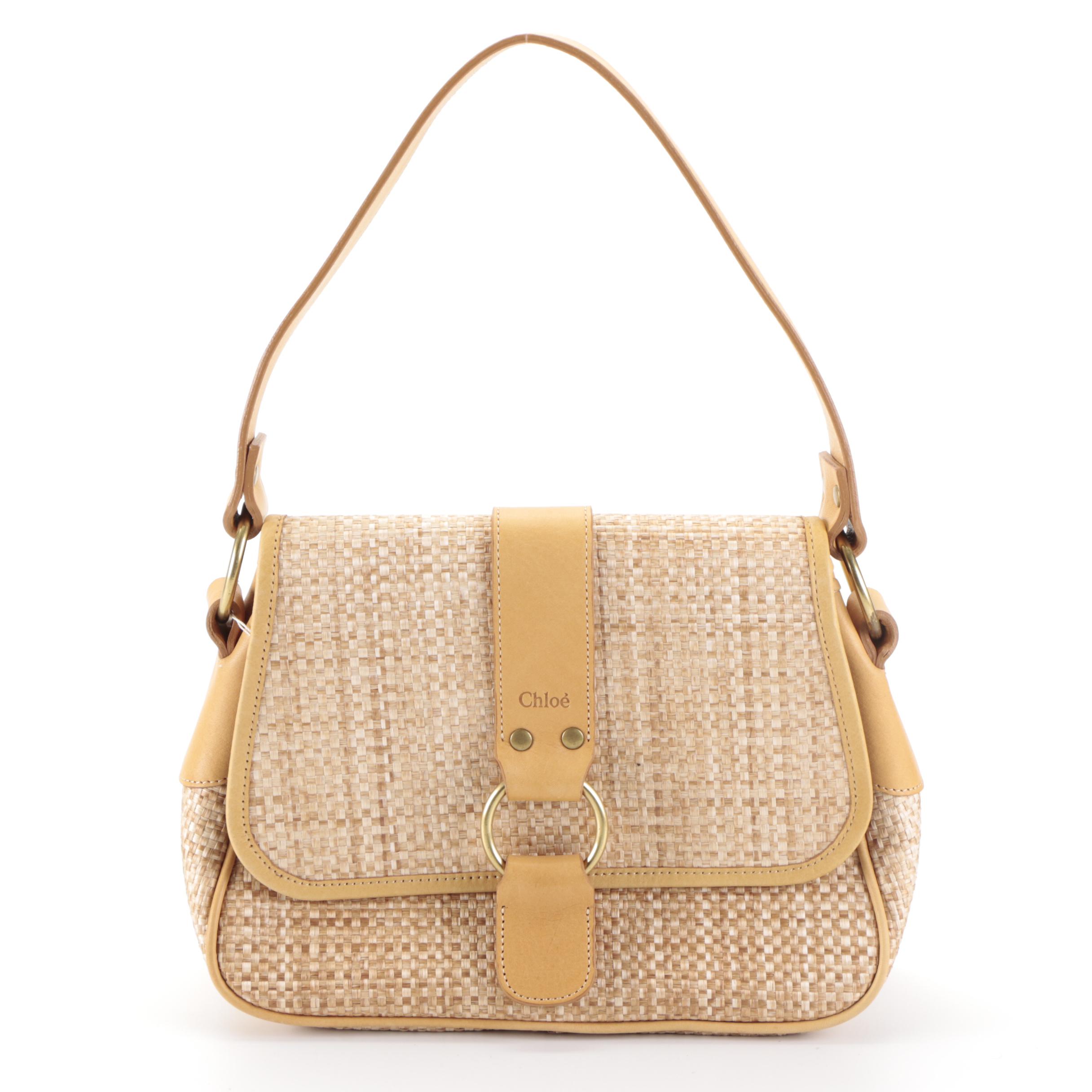 Chloé Straw and Leather Front Flap Shoulder Bag