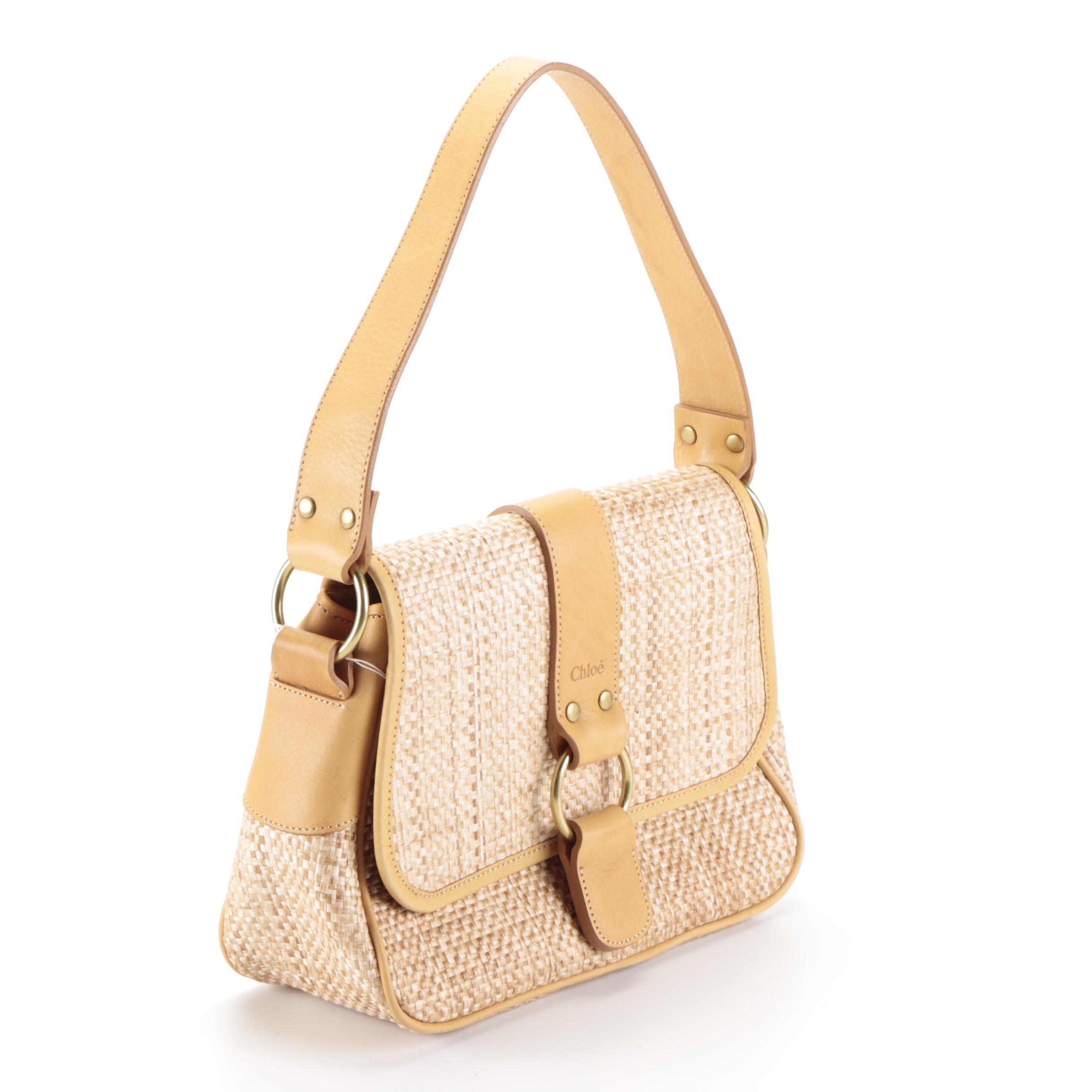 Chloé Straw and Leather Front Flap Shoulder Bag