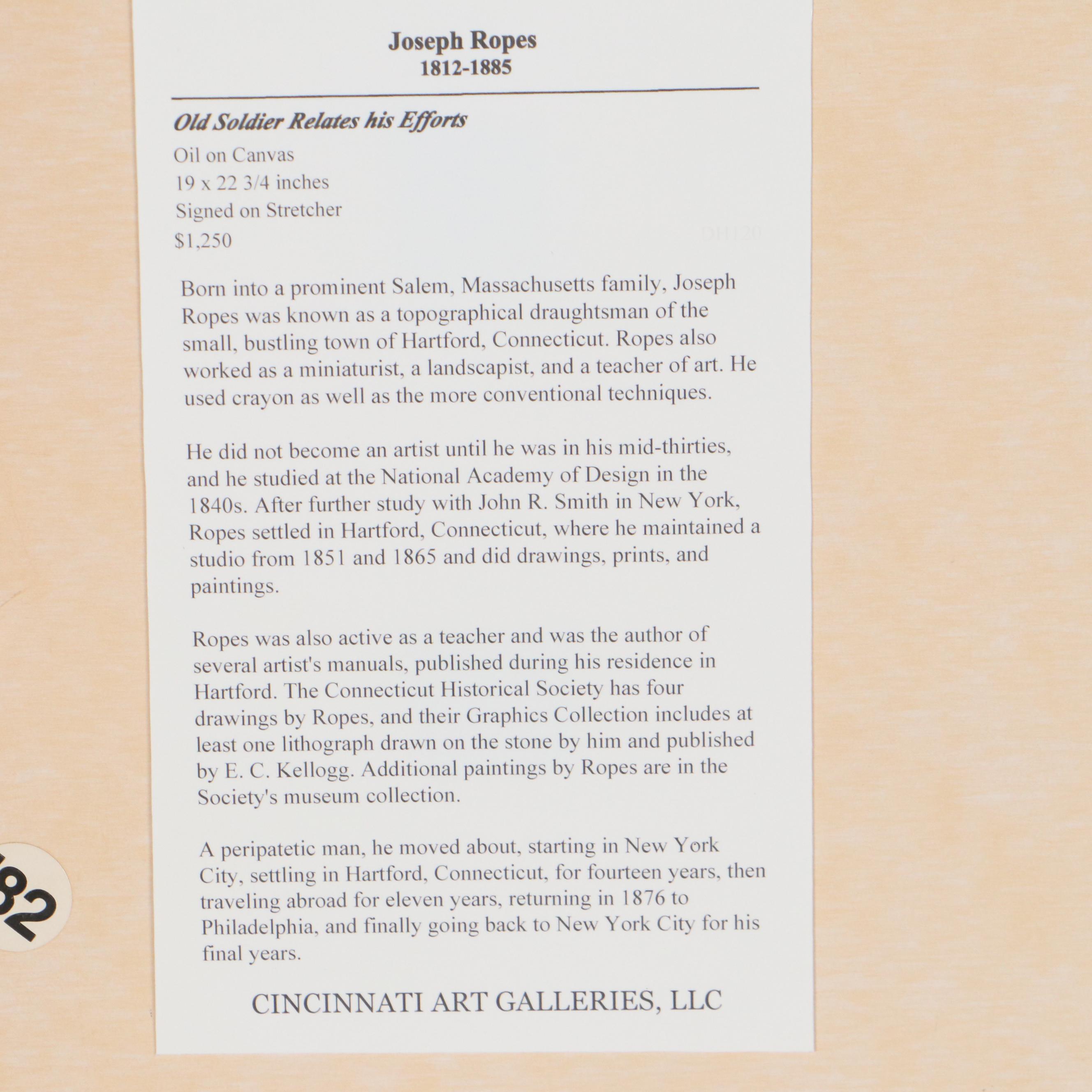 Joseph Ropes Oil Painting "The Old Soldier Relates His Efforts," 1849