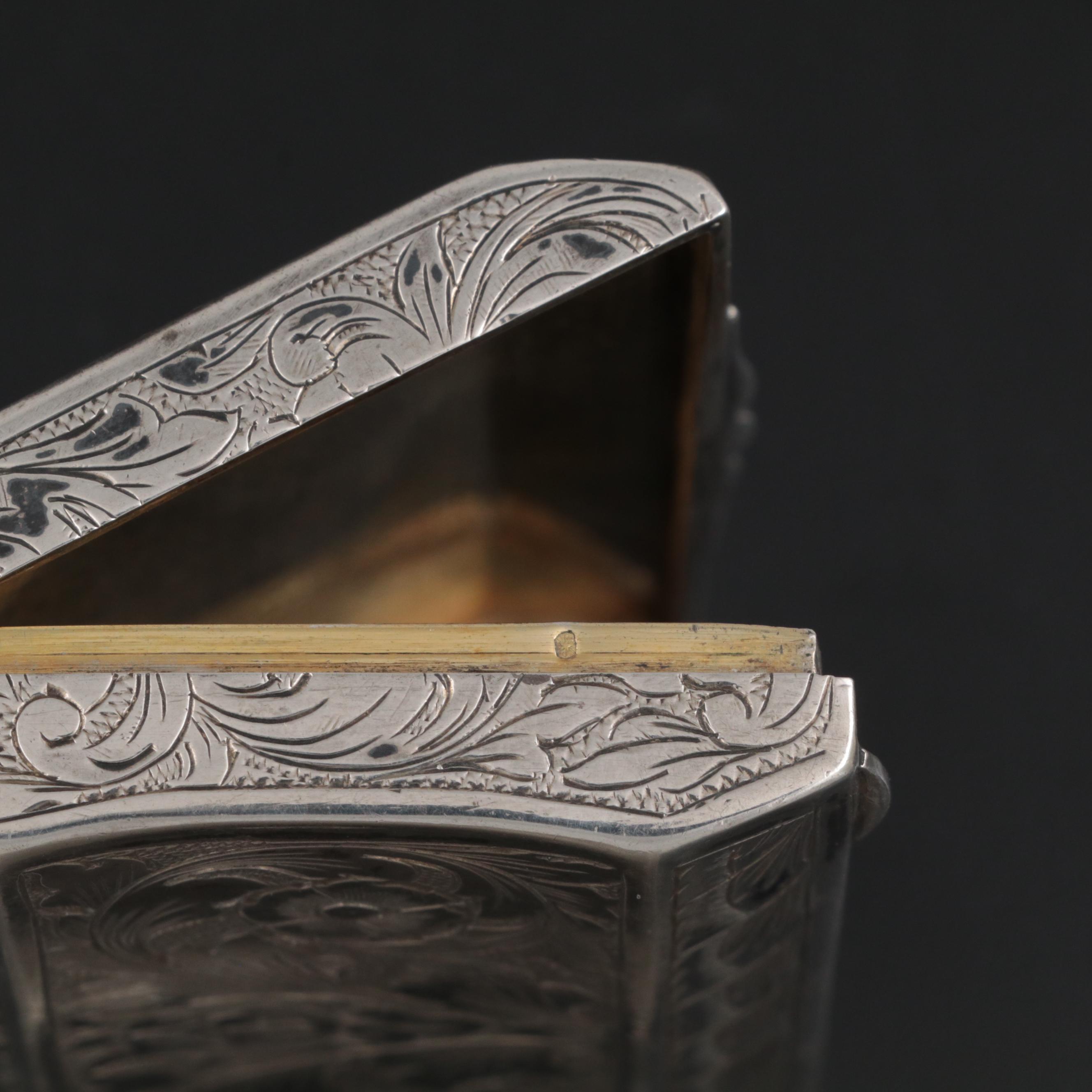 Chased 800 Silver and Turquoise Hinged Snuff Box