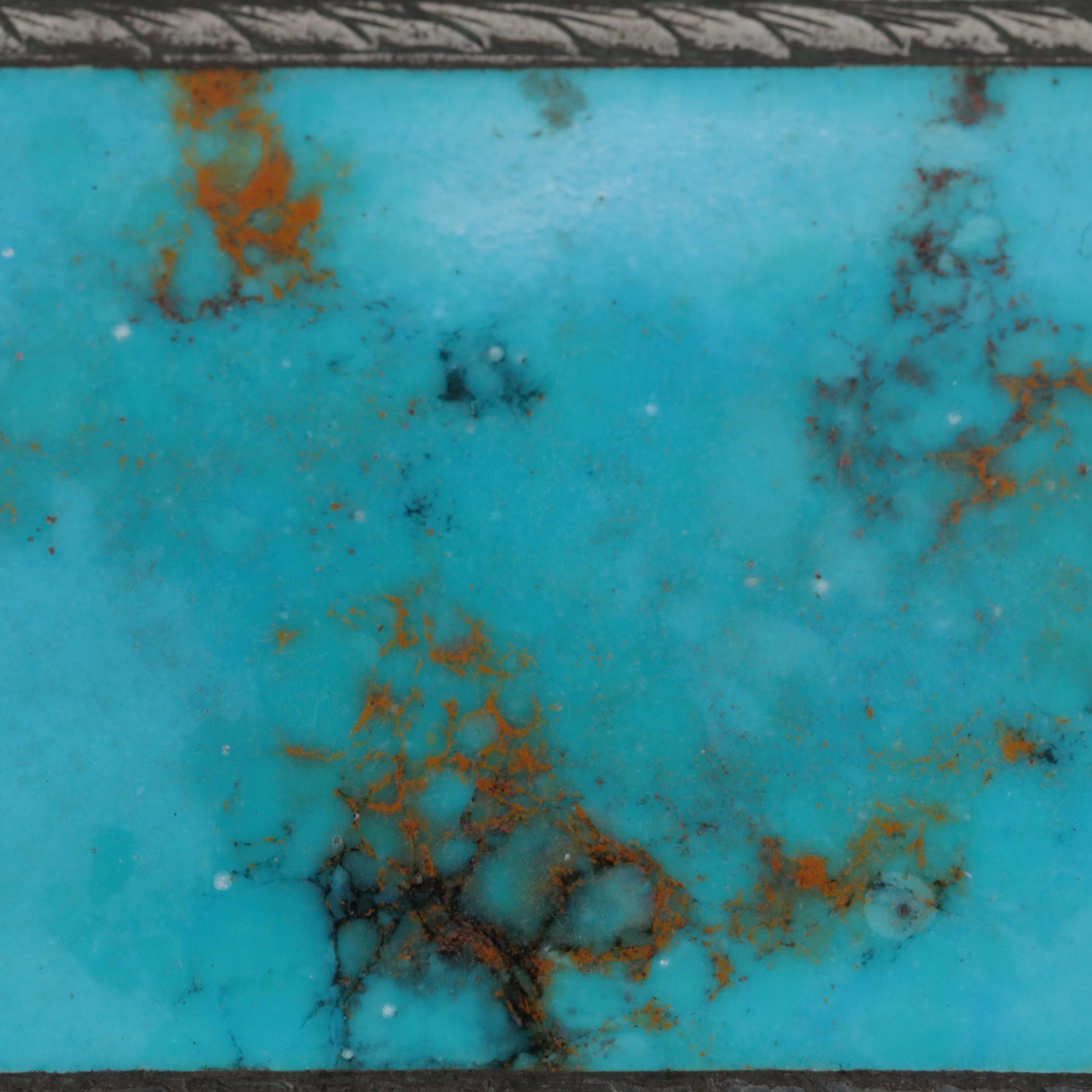 Chased 800 Silver and Turquoise Hinged Snuff Box