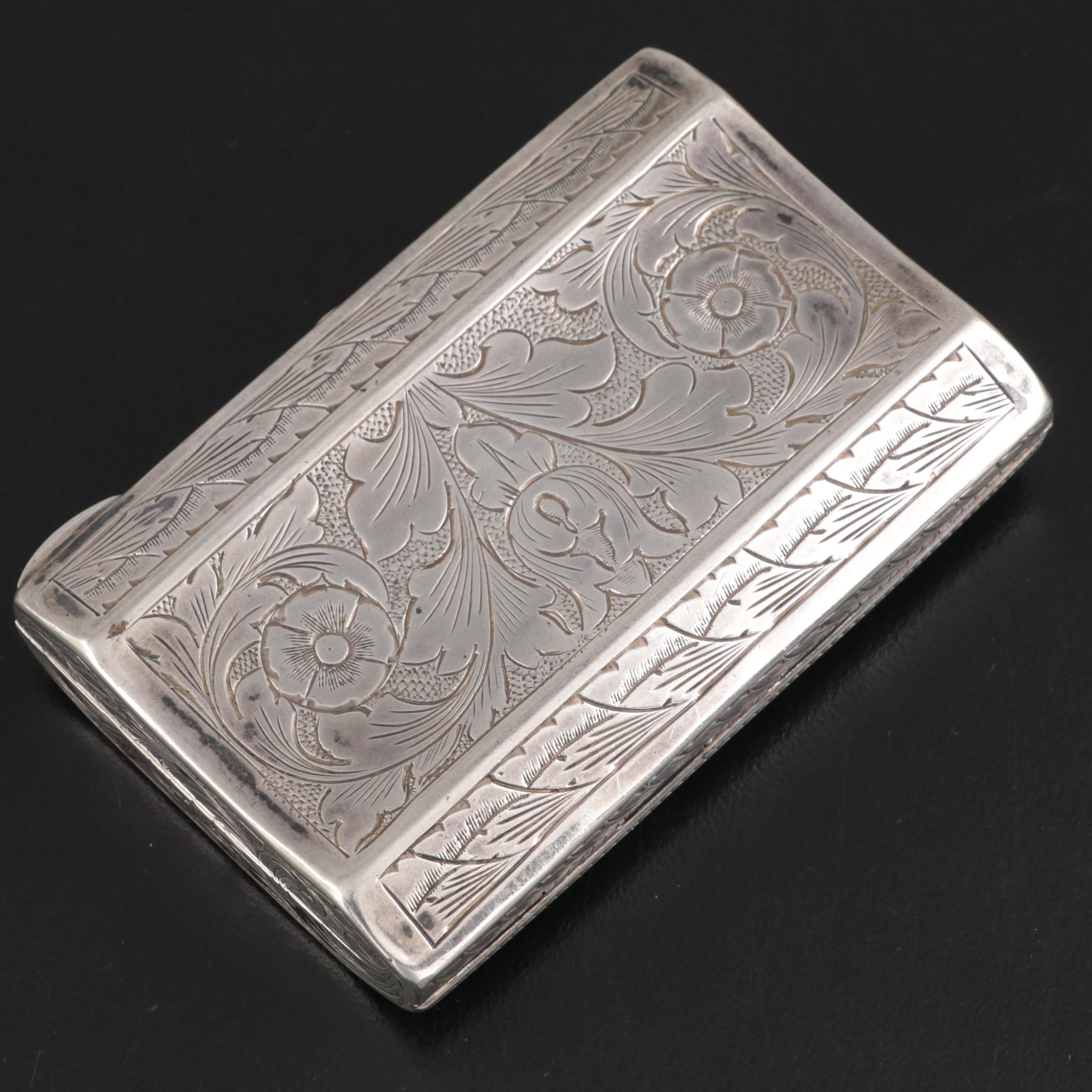 Chased 800 Silver and Turquoise Hinged Snuff Box