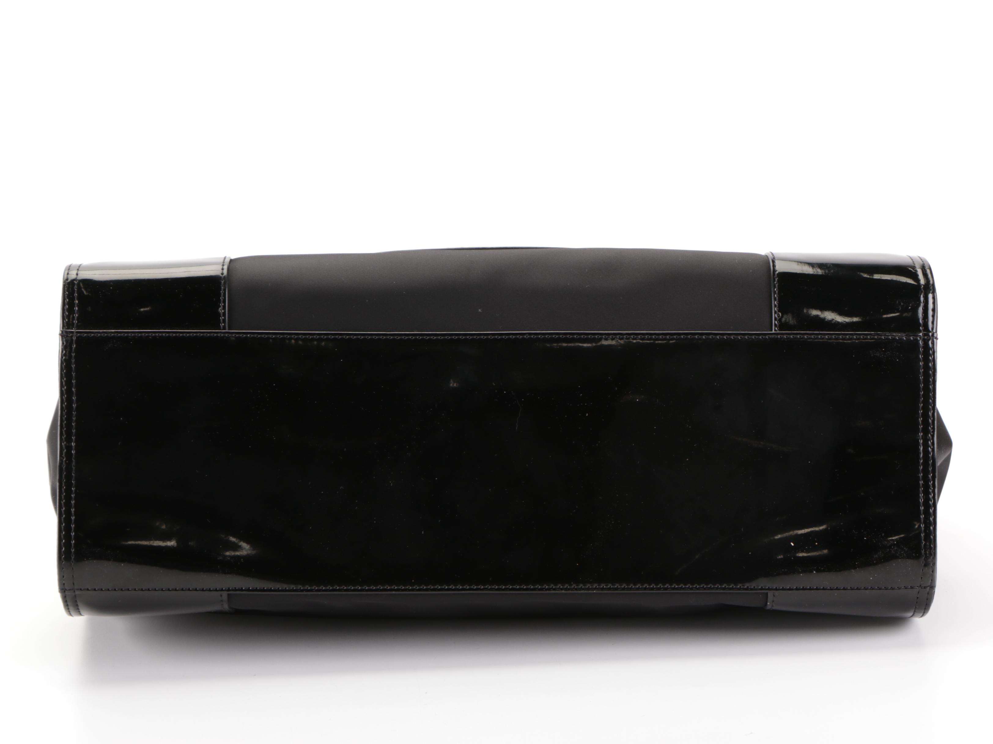 Tory Burch Ella Tote Bag in Black Nylon with Patent Leather Trim