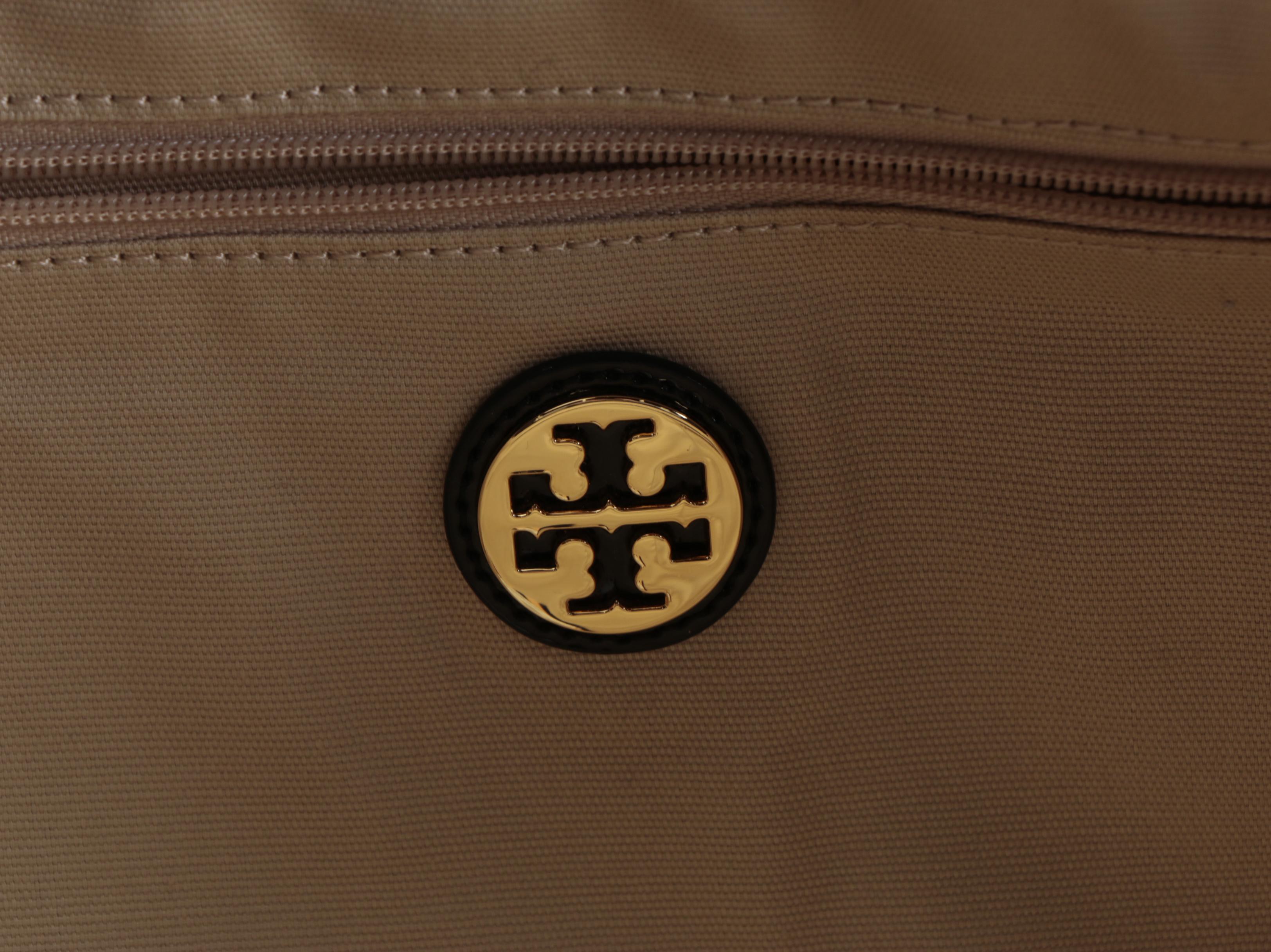 Tory Burch Ella Tote Bag in Black Nylon with Patent Leather Trim