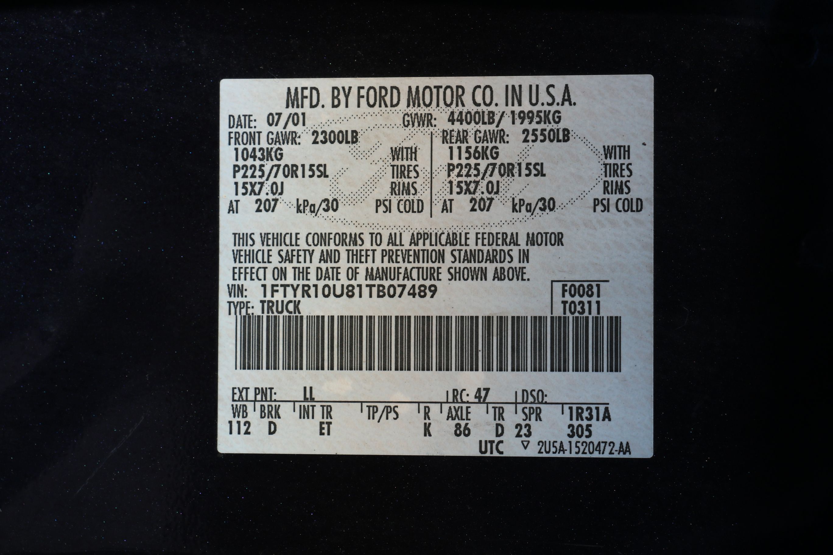 2001 Ford Ranger XLT Stepside Dark Blue Pickup Truck