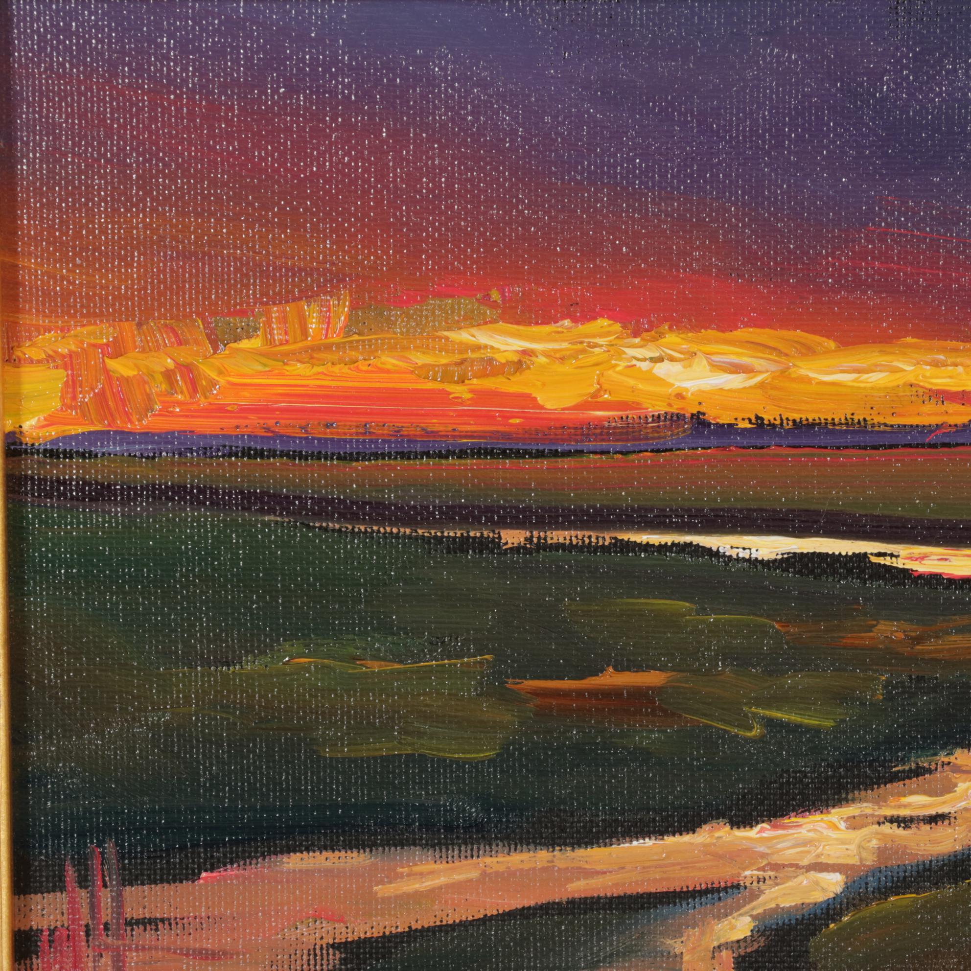 William Hawkins Landscape Oil Painting of River Delta at Twilight, 2021