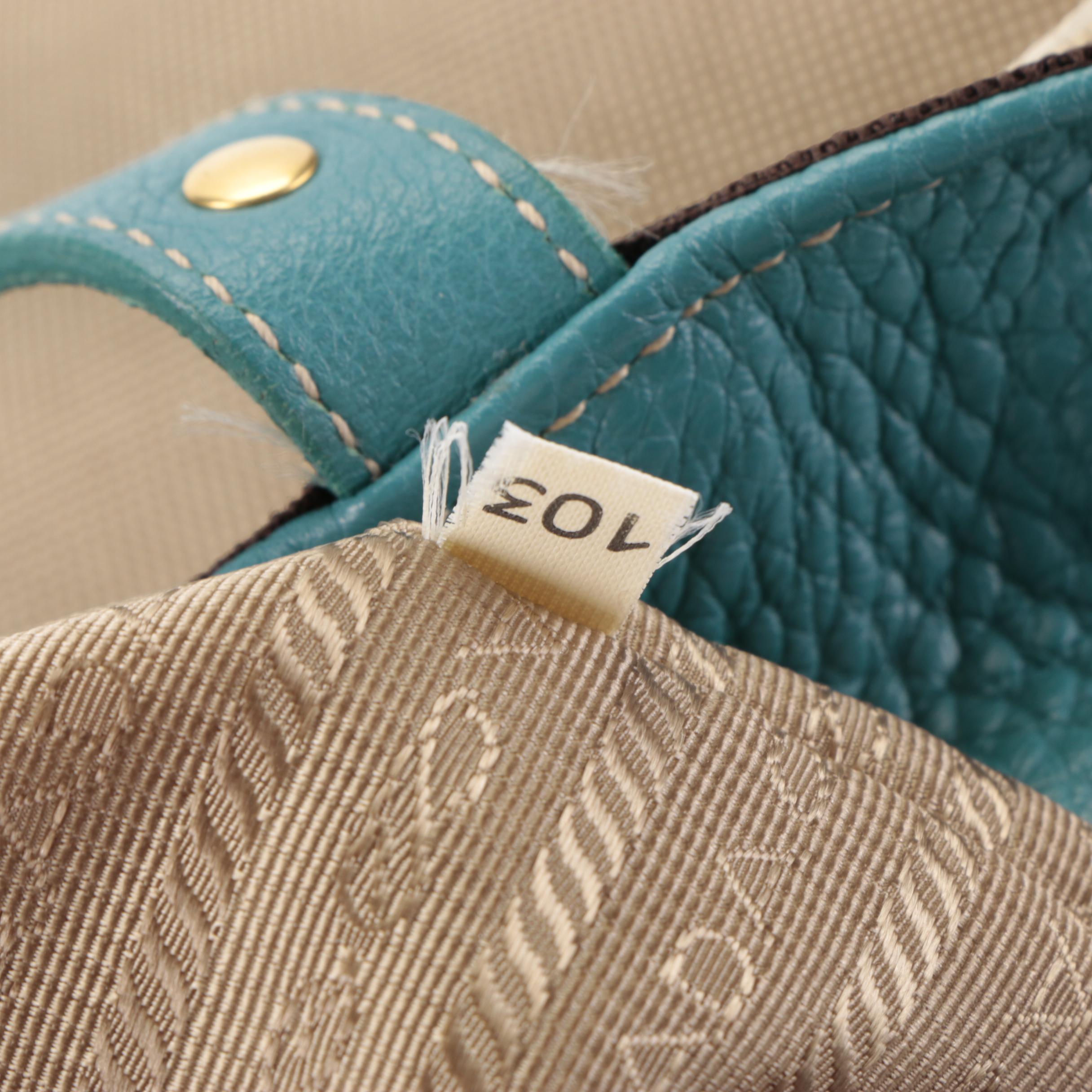 Prada Medium Open Logo Tote Bag in Canapa Canvas and Bicolor Leather