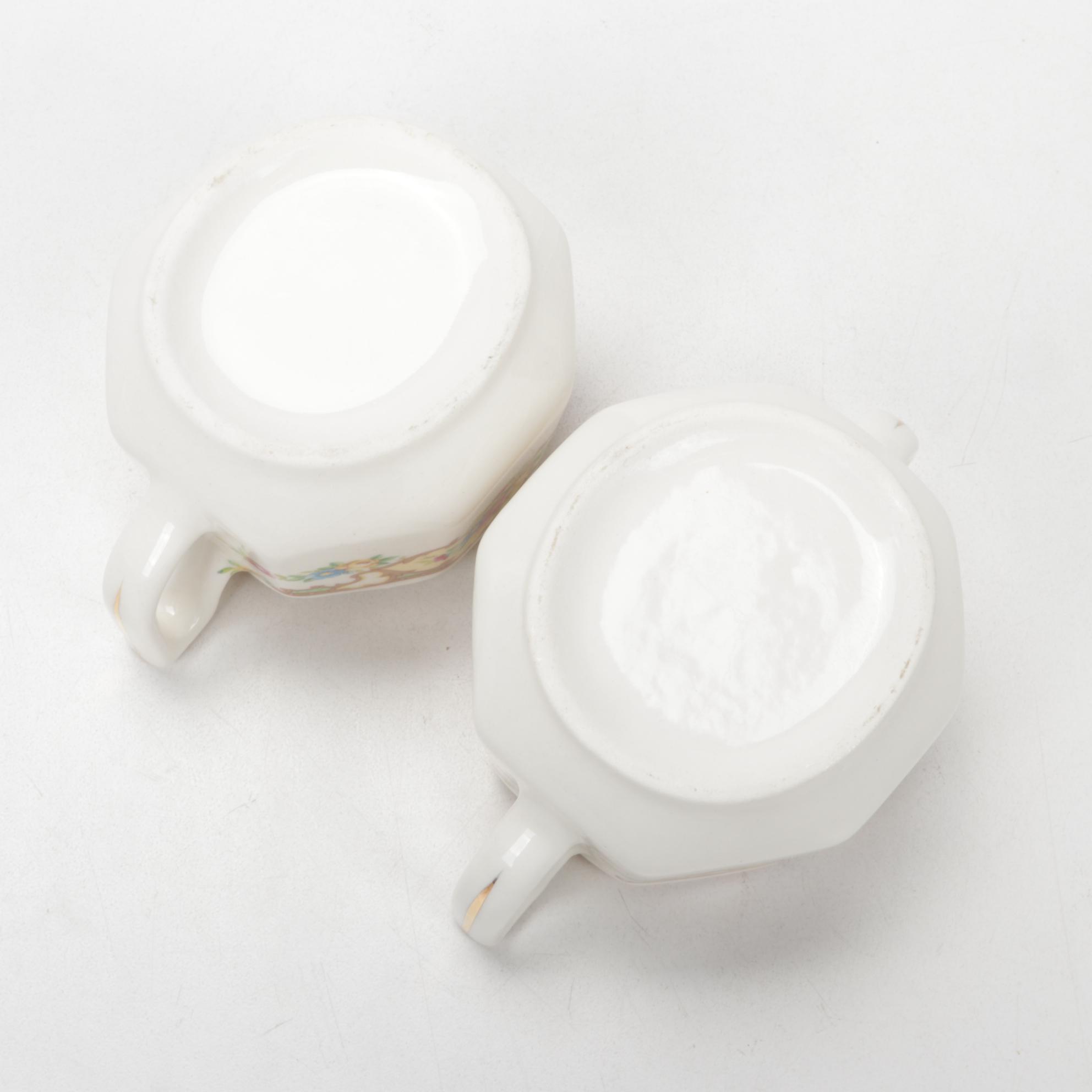 Mount Clemens "Mildred" Gold-Rimmed Floral Dinner and Serveware, Mid-20th C.