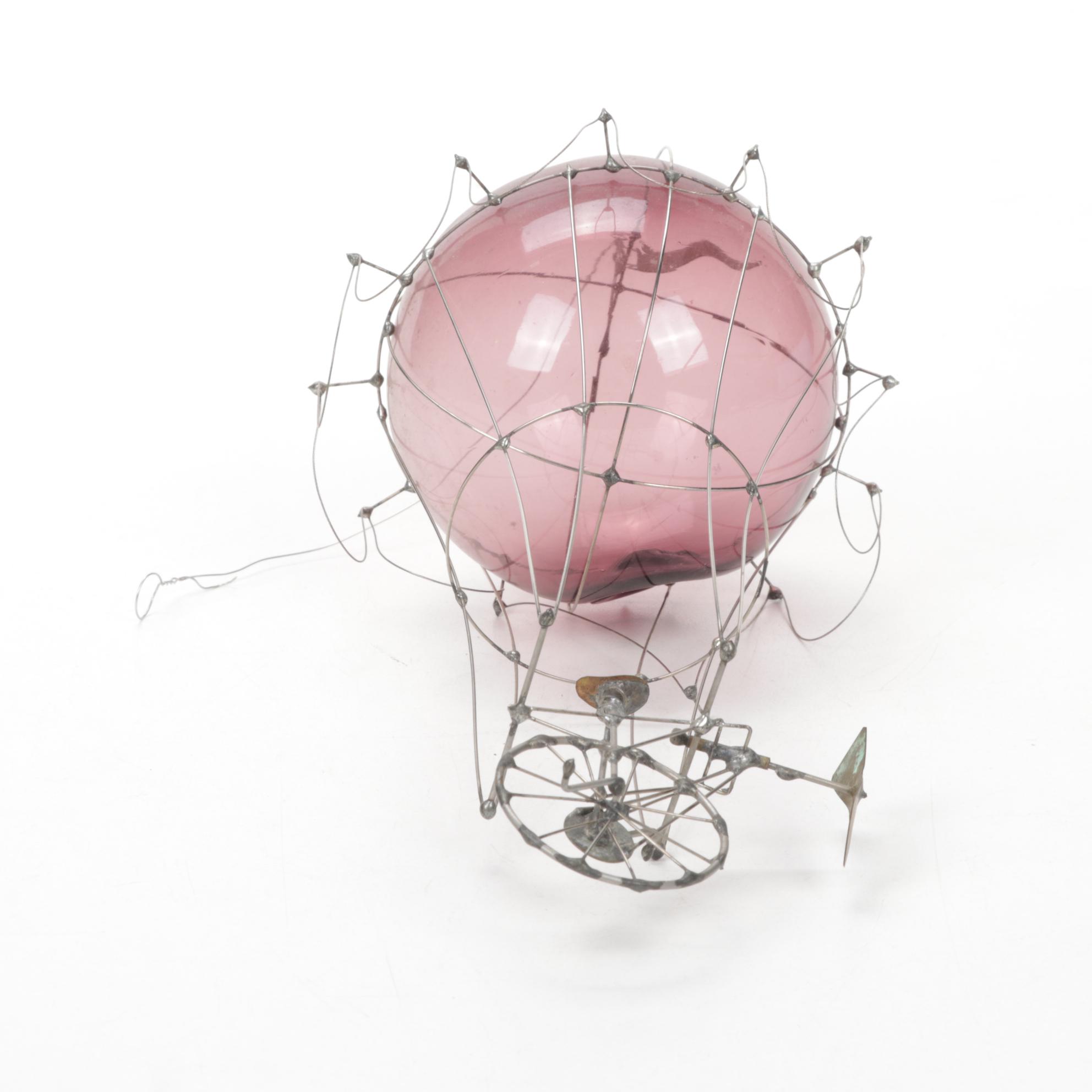 Dan Hay "Hot Air Balloon" Wire and Blown Glass Sculpture, 1982
