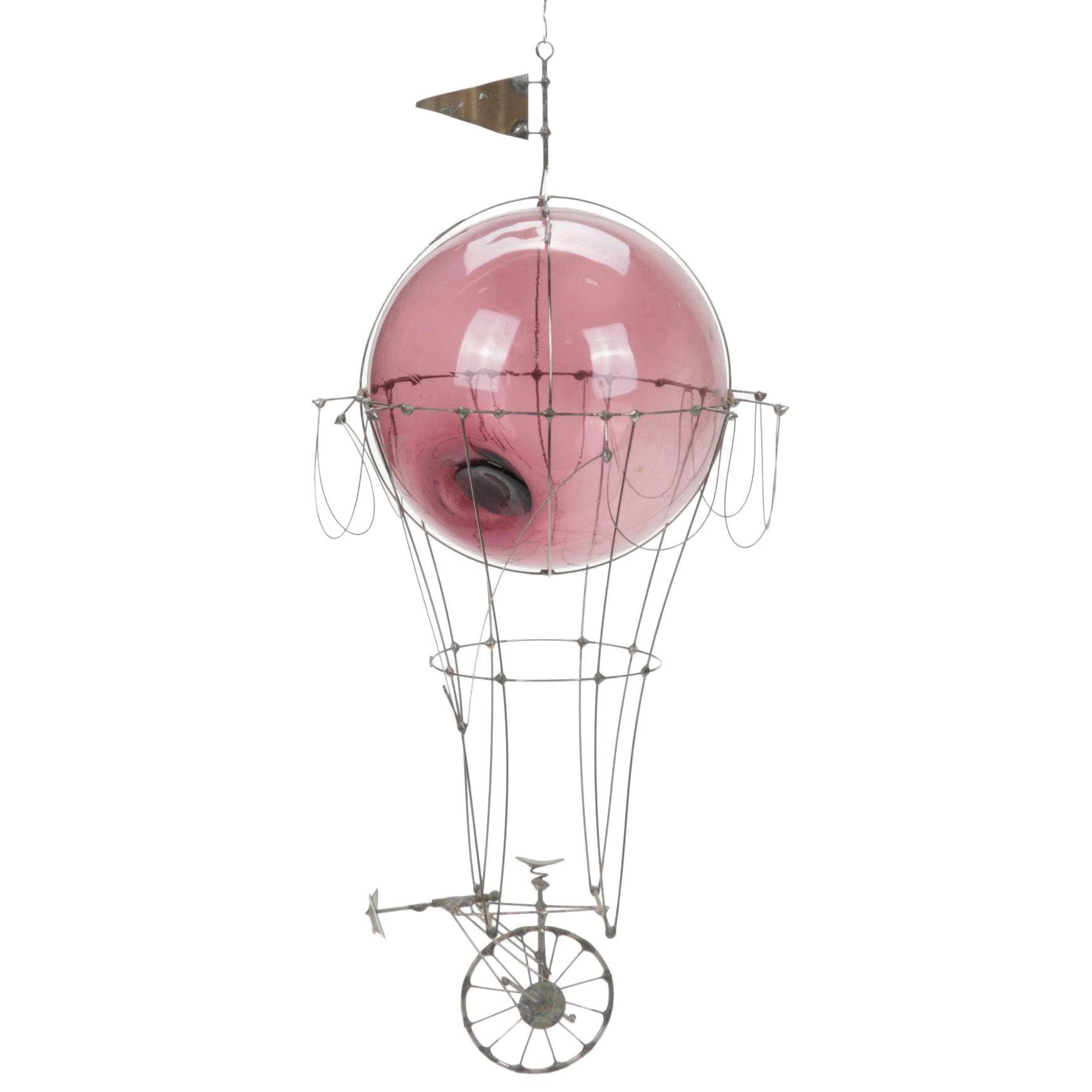 Dan Hay "Hot Air Balloon" Wire and Blown Glass Sculpture, 1982