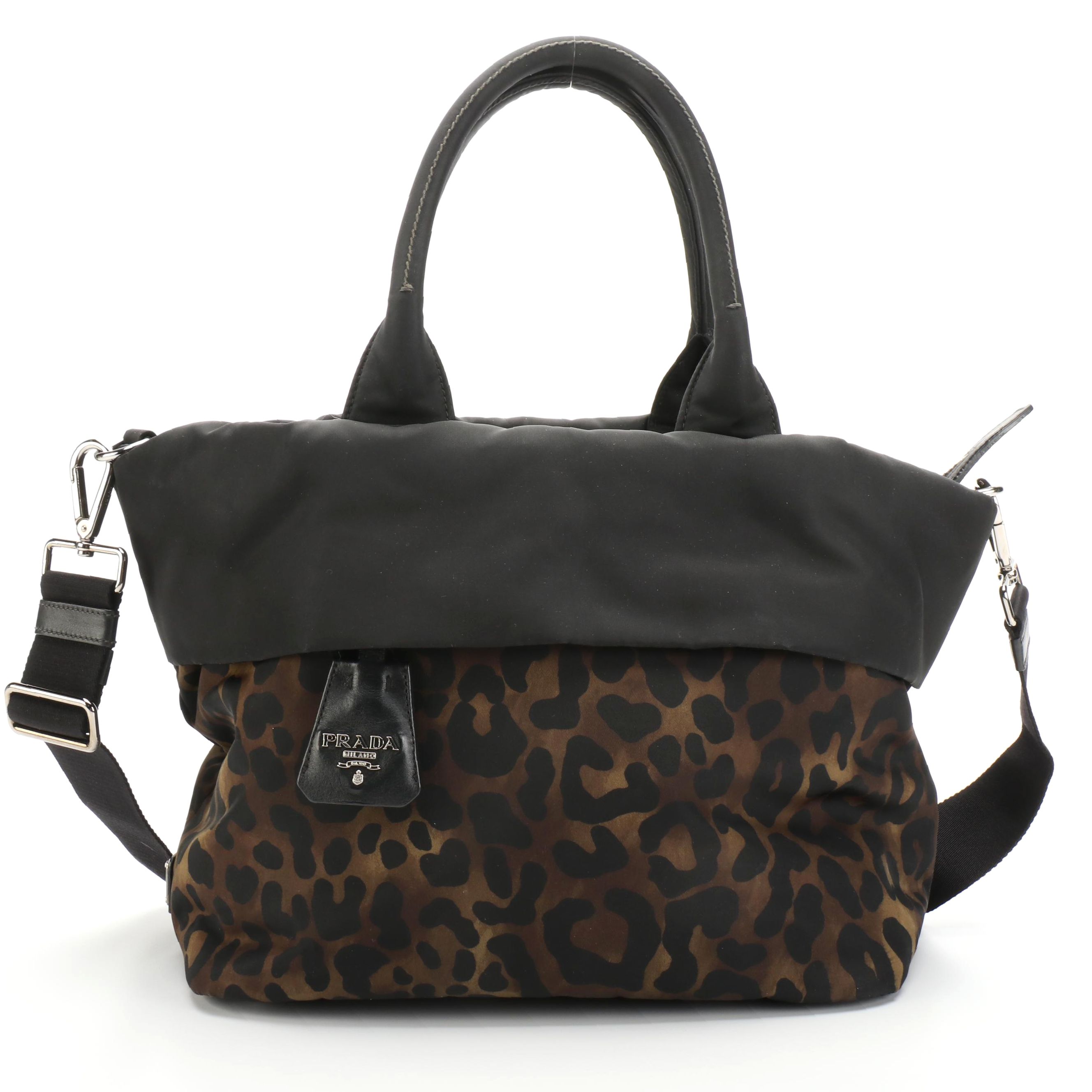 Prada Animal Print Tessuto Nylon Convertible Tote