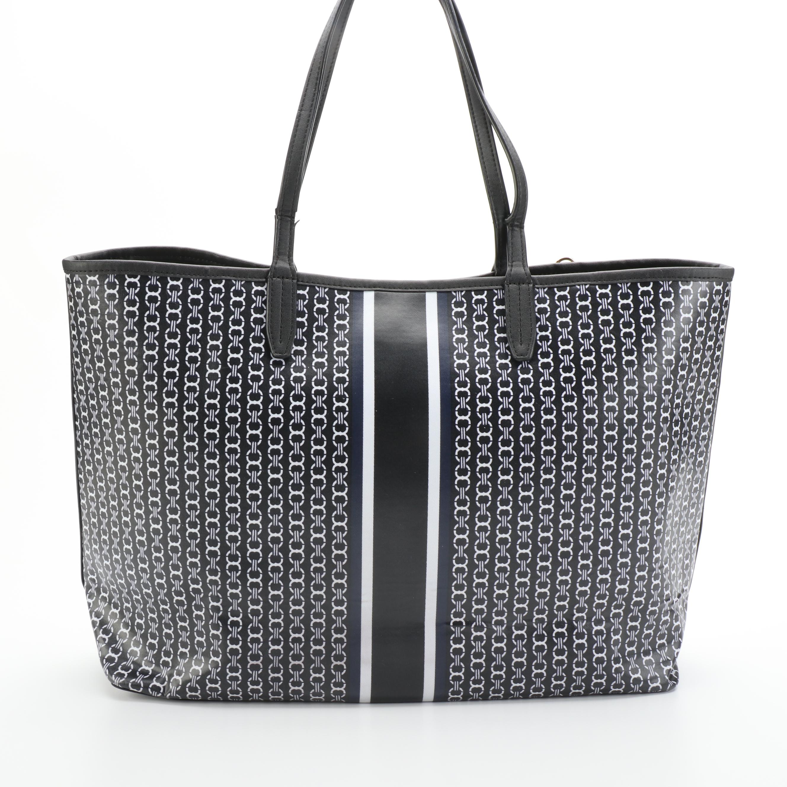 Tory Burch Logo Coated Canvas and Leather Tote