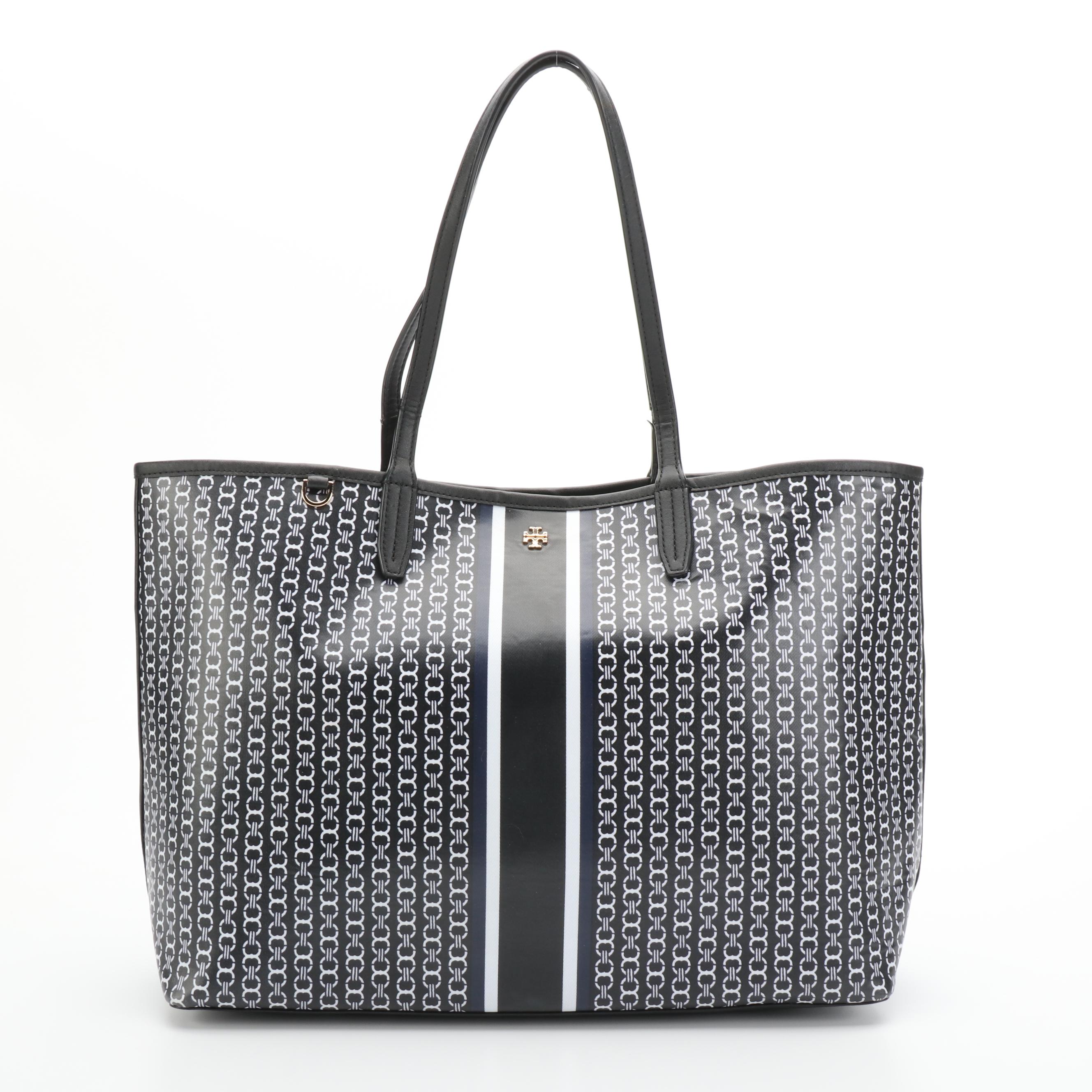 Tory Burch Logo Coated Canvas and Leather Tote