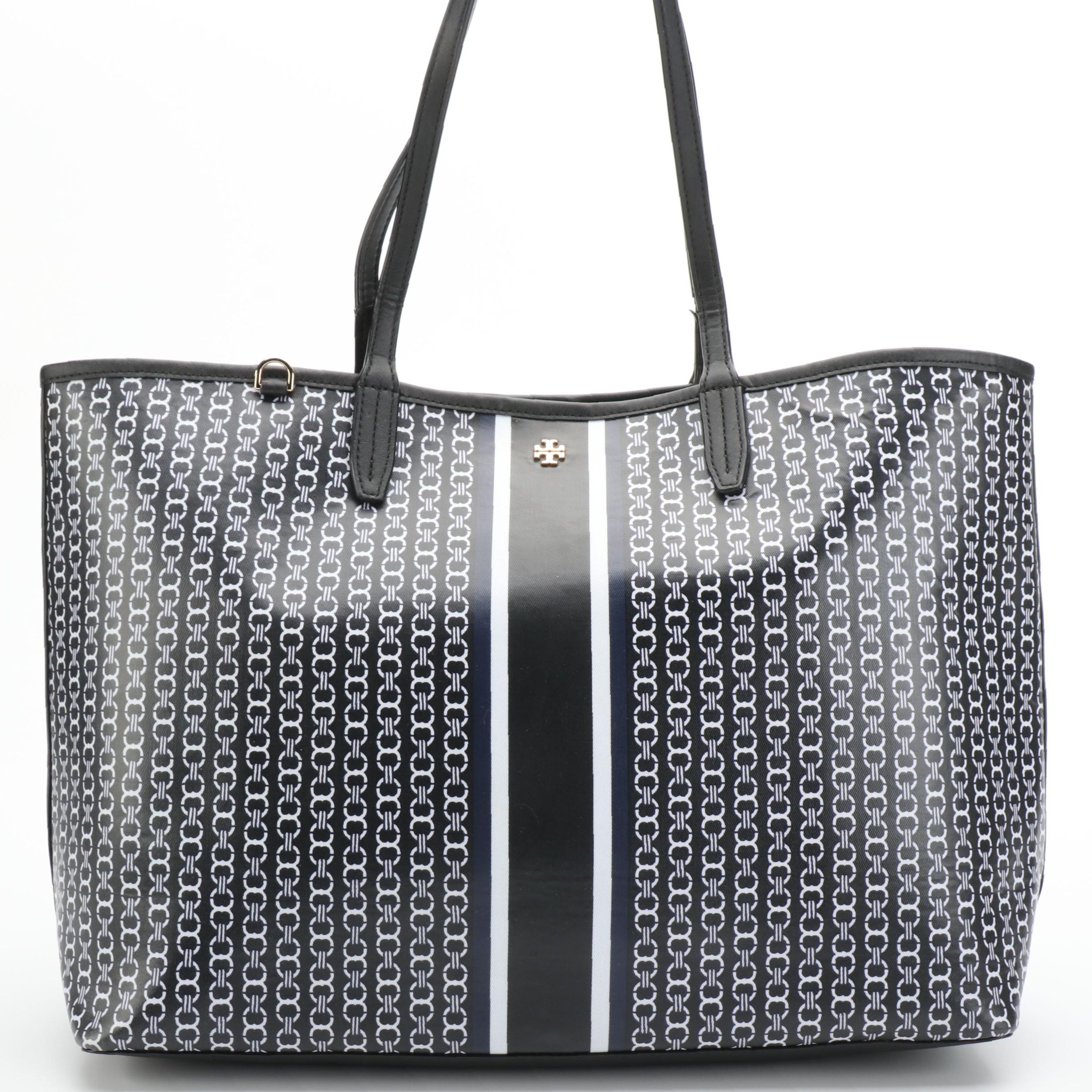 Tory Burch Logo Coated Canvas and Leather Tote