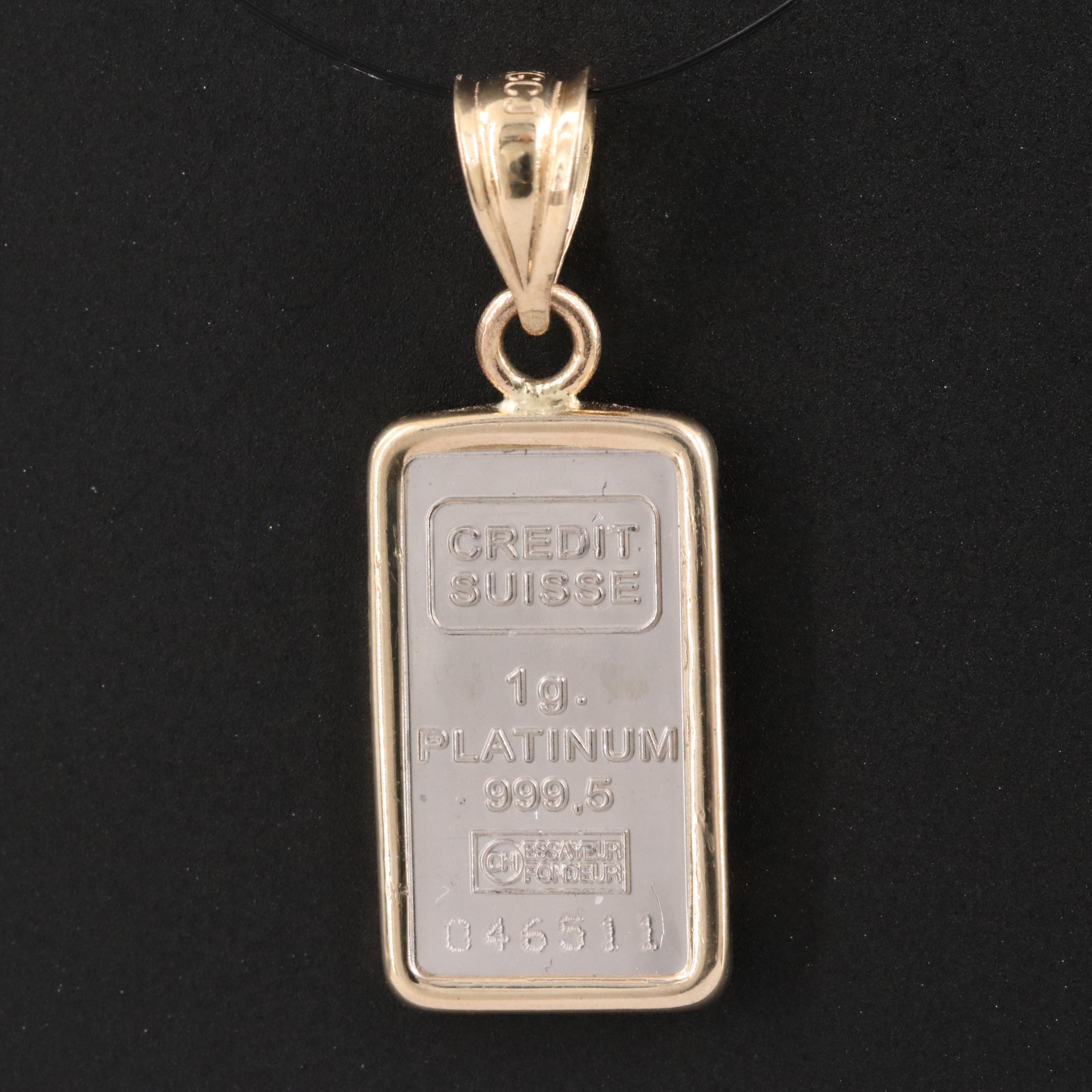 Credit Suisse Liberty Platinum Ingot in 14K Pendant Bezel