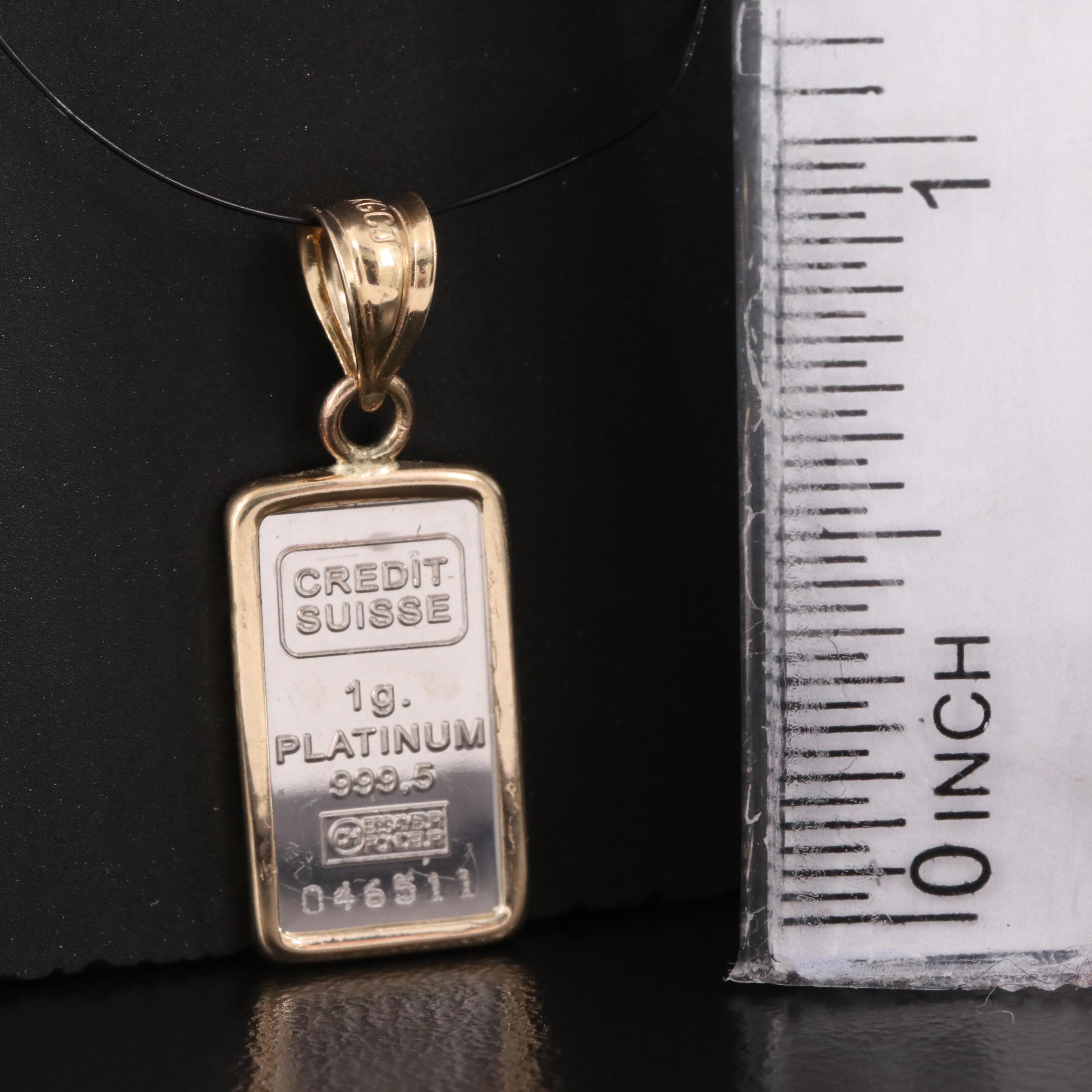Credit Suisse Liberty Platinum Ingot in 14K Pendant Bezel
