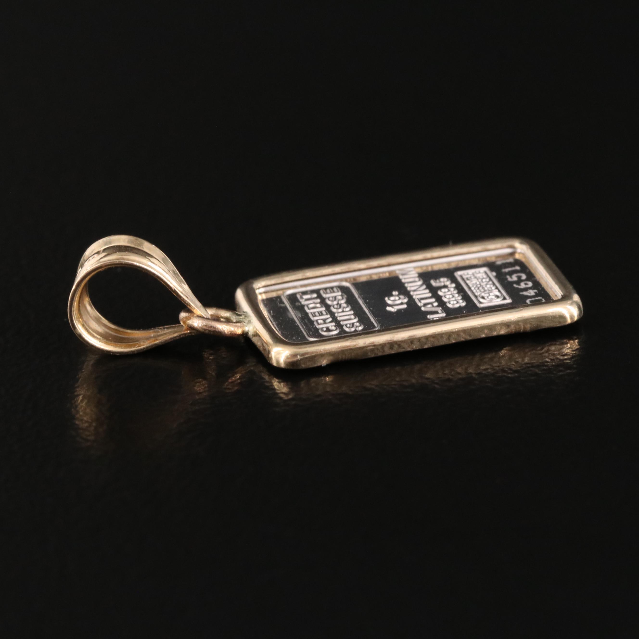 Credit Suisse Liberty Platinum Ingot in 14K Pendant Bezel
