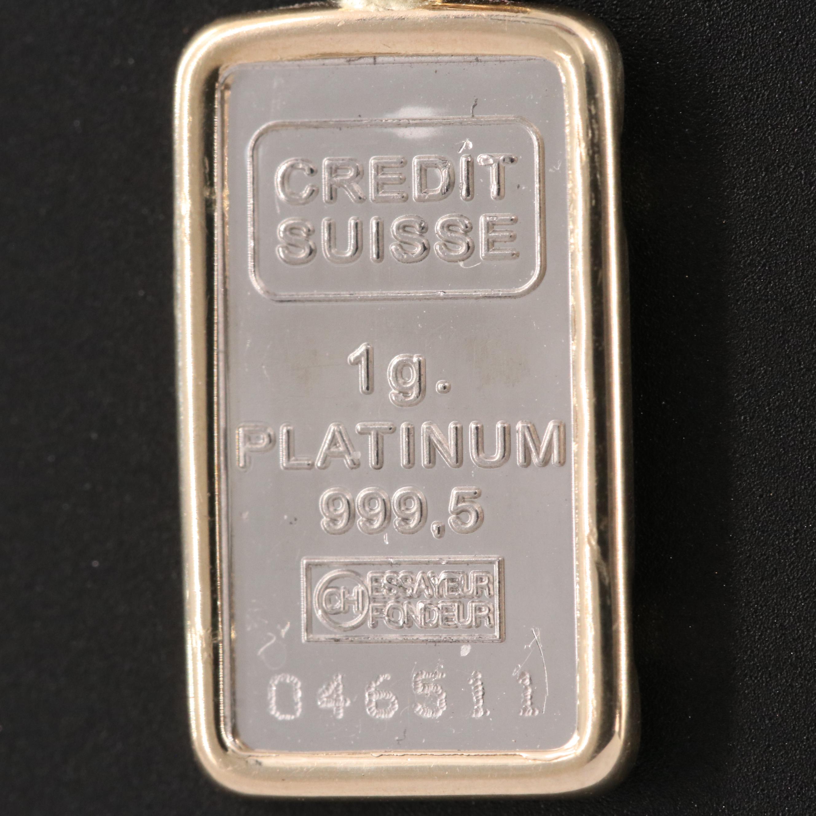 Credit Suisse Liberty Platinum Ingot in 14K Pendant Bezel