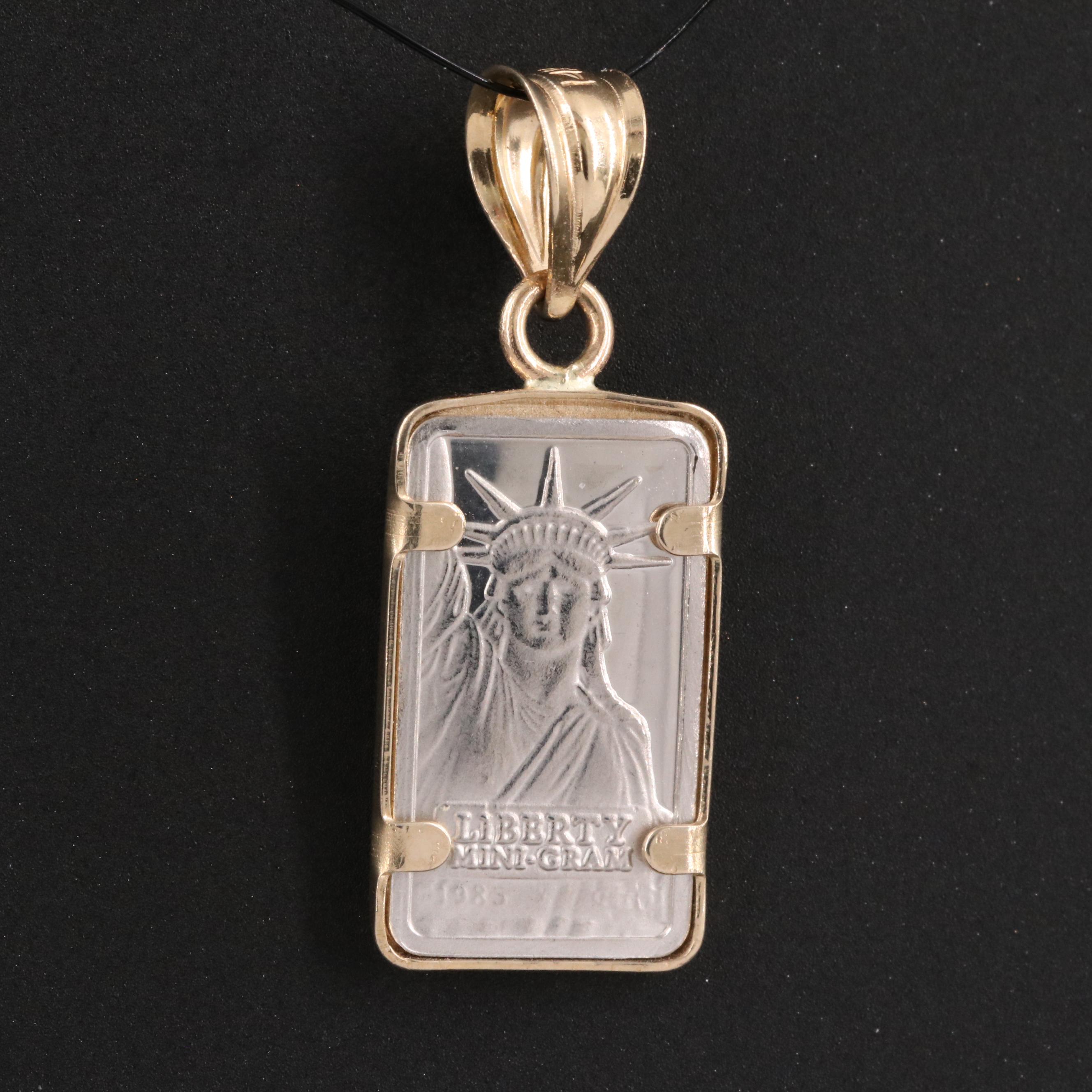 Credit Suisse Liberty Platinum Ingot in 14K Pendant Bezel