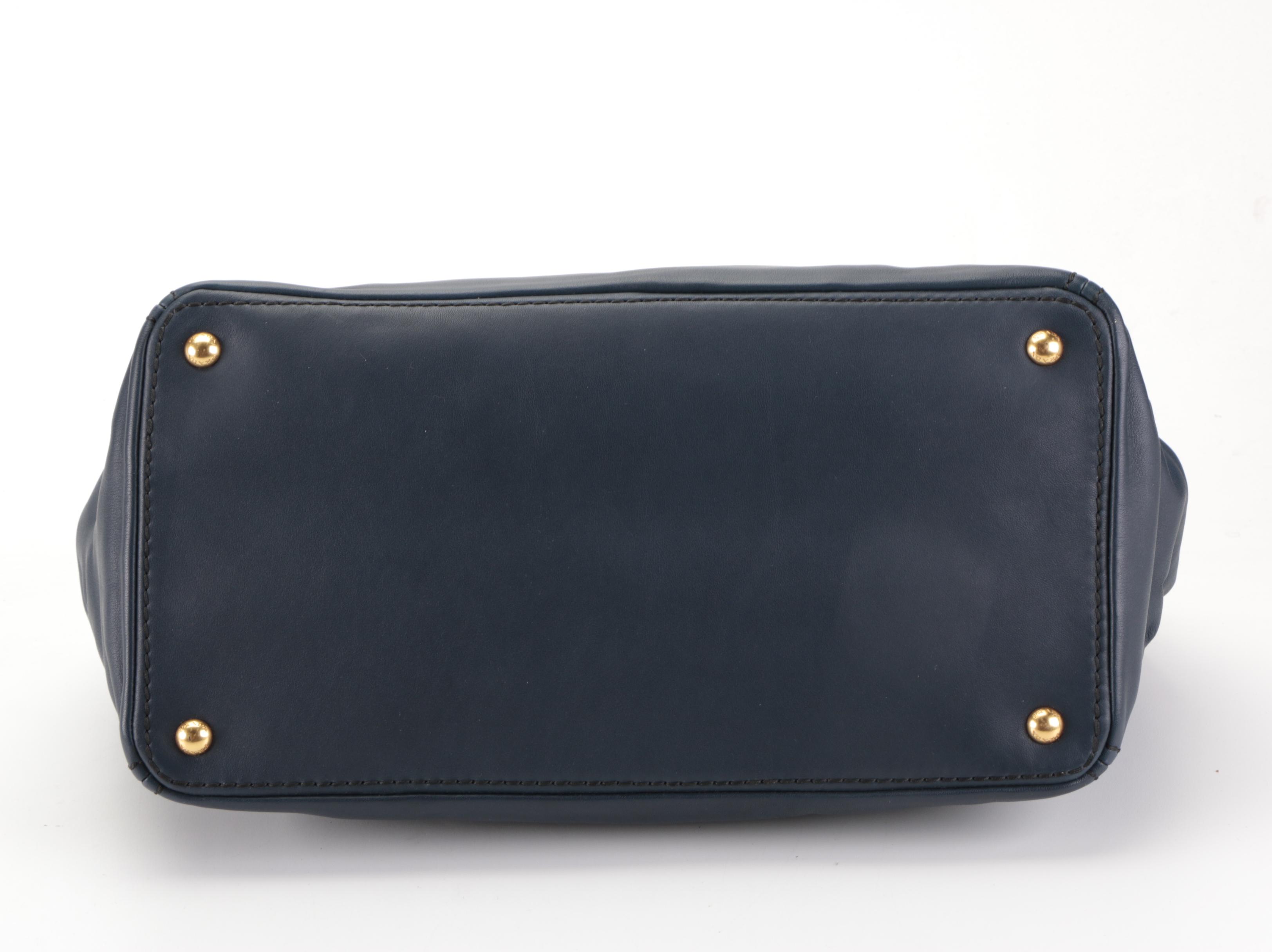 Prada Large Convertible Front-Pocket Tote in Dark Blue Calfskin Leather