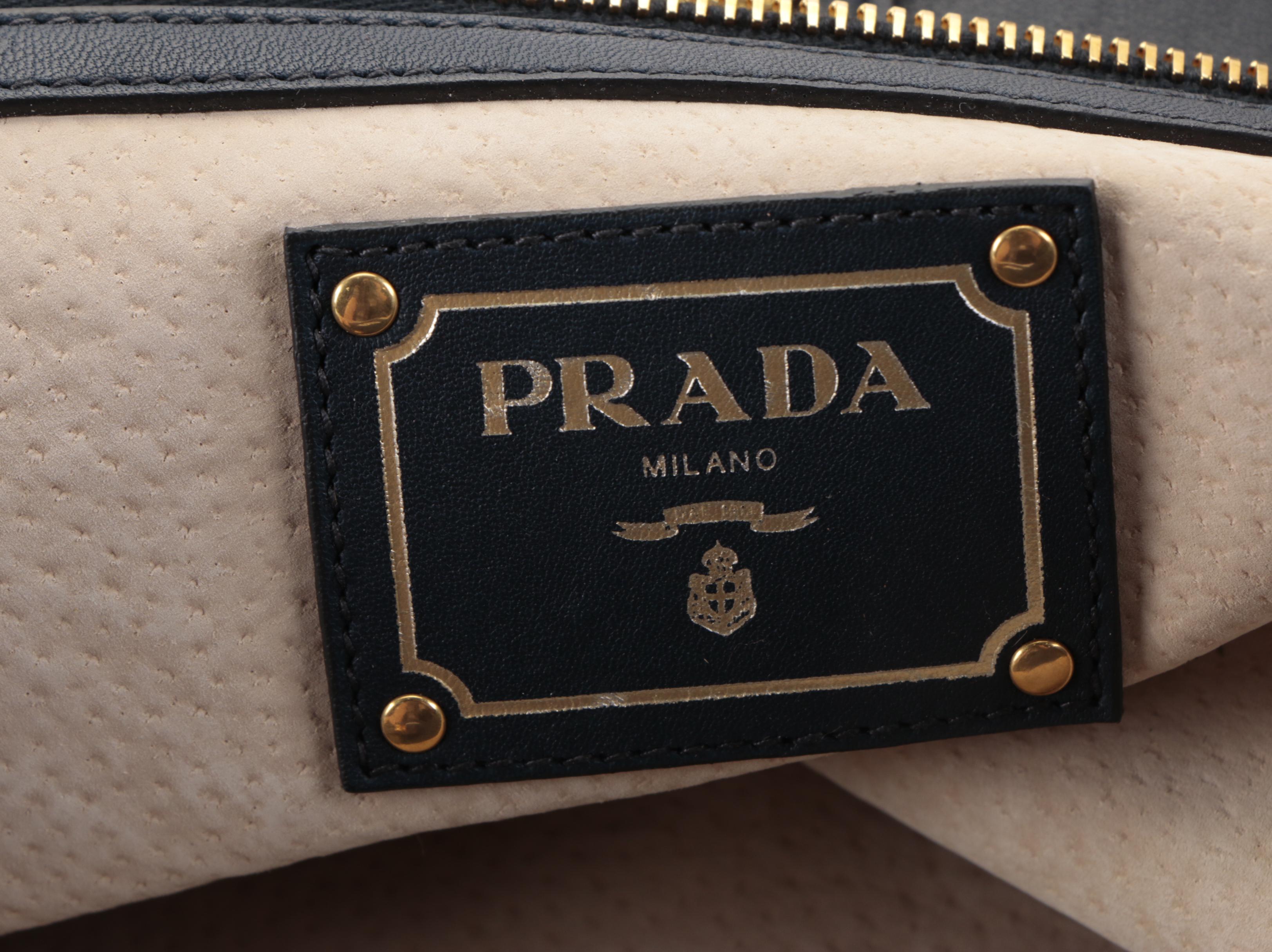Prada Large Convertible Front-Pocket Tote in Dark Blue Calfskin Leather