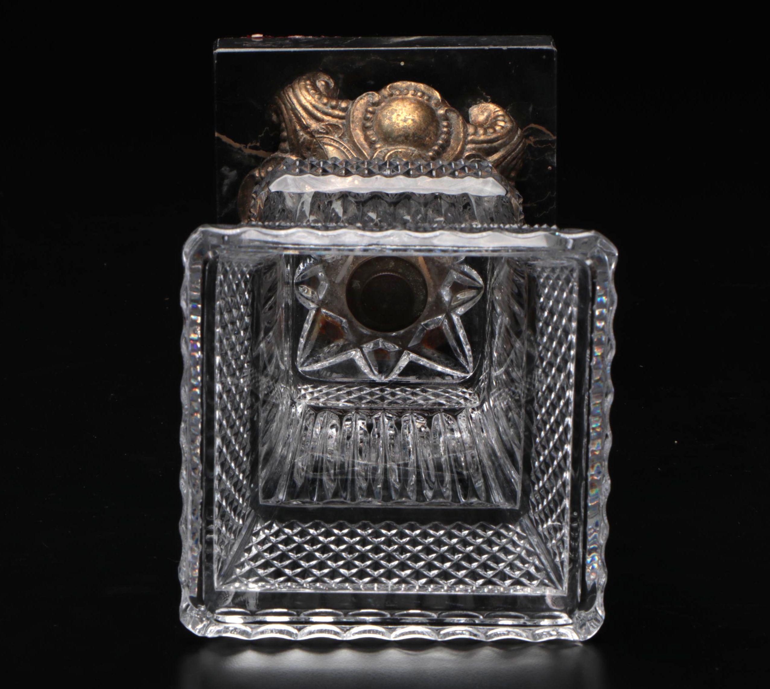 Cut Crystal Vase on Bronze and Marble Base, Mid-20th Century