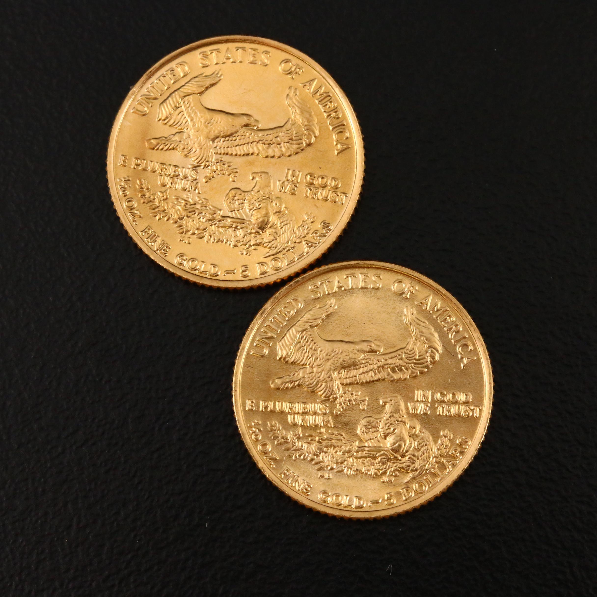 Seven 1986 1/10 .ozt $5 Gold Eagle Coins