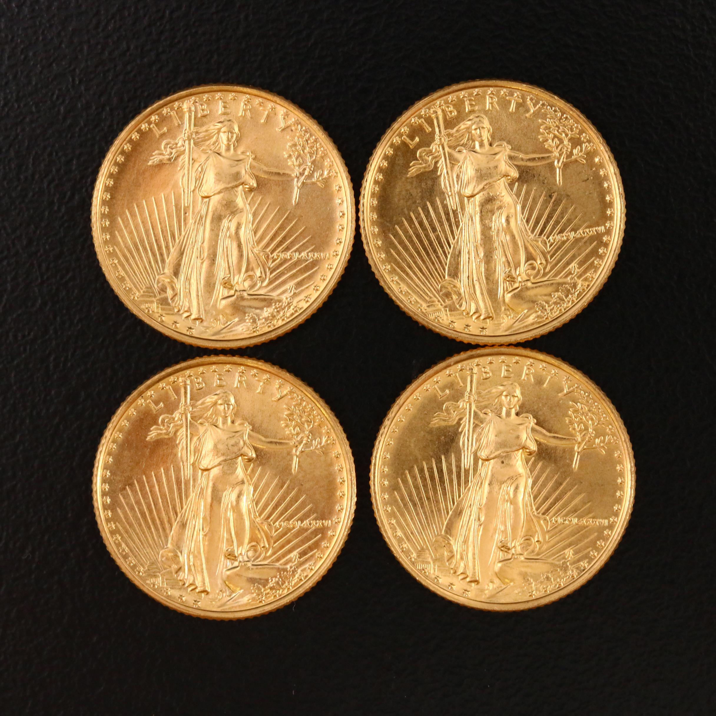 Seven 1986 1/10 .ozt $5 Gold Eagle Coins