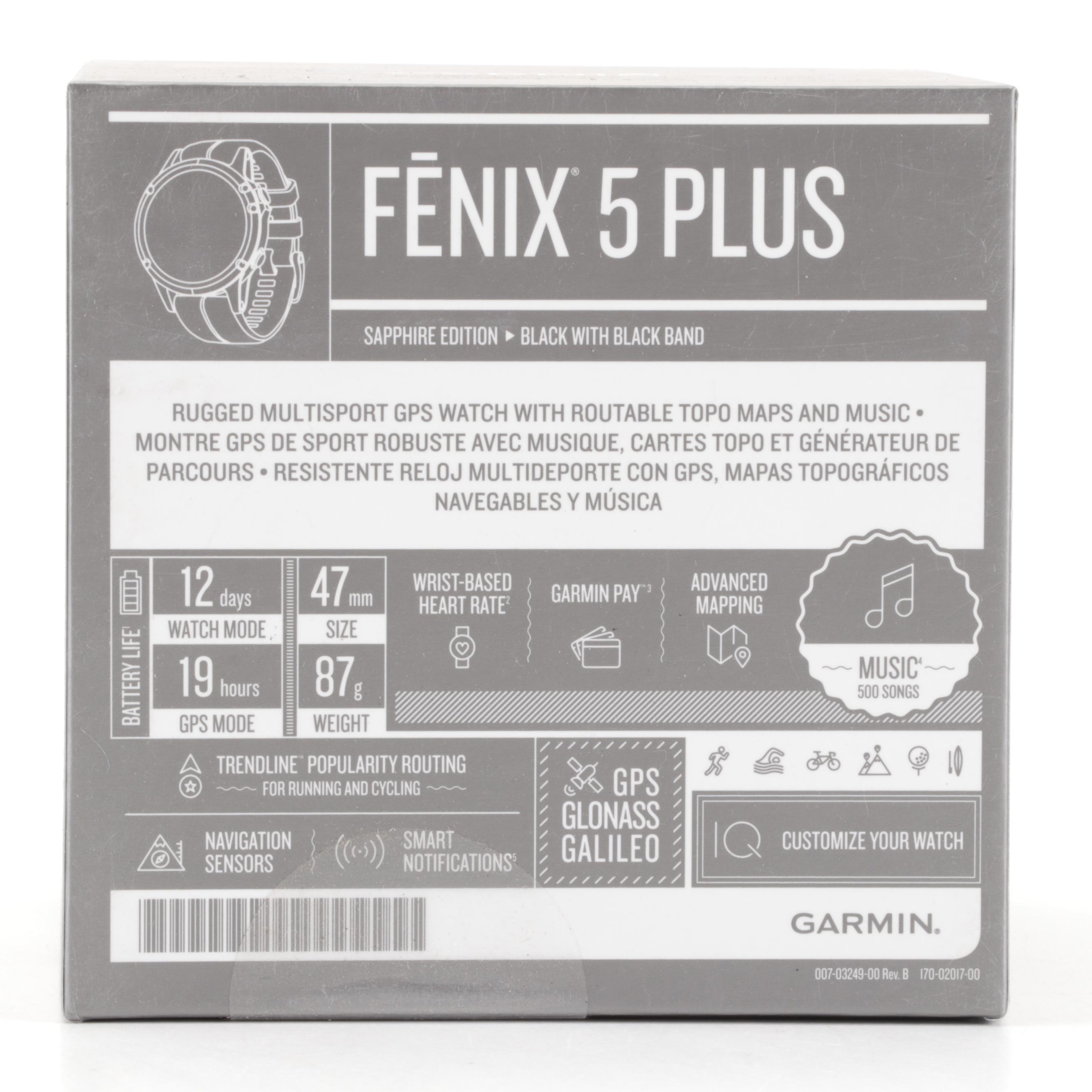 Garmin Fēnix 5 Plus Sapphire Edition Premium Multisport GPS Watch in Black