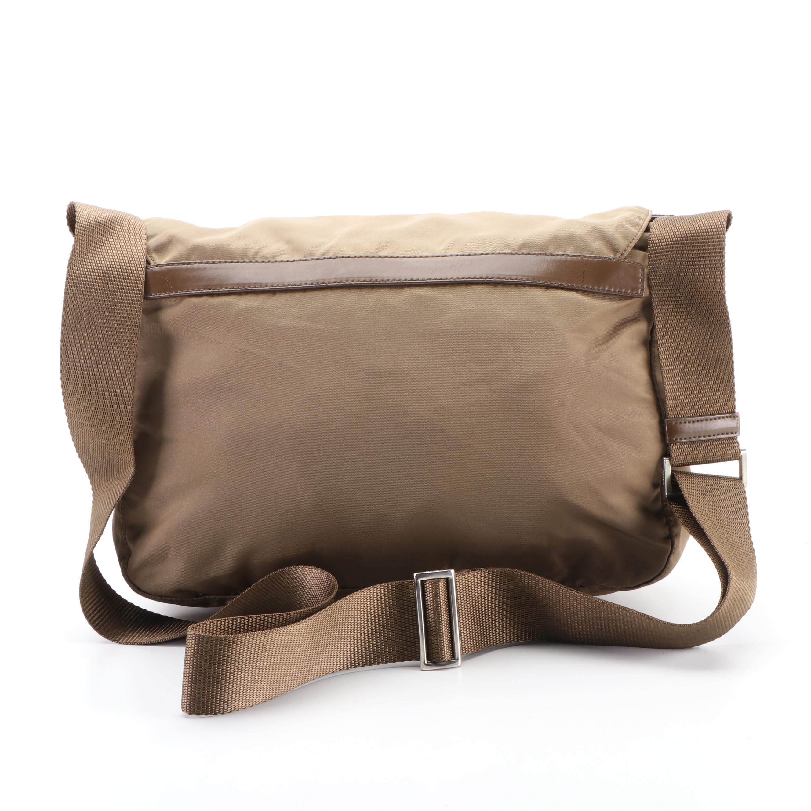 Prada Messenger Bag in Khaki Tessuto Nylon and Leather