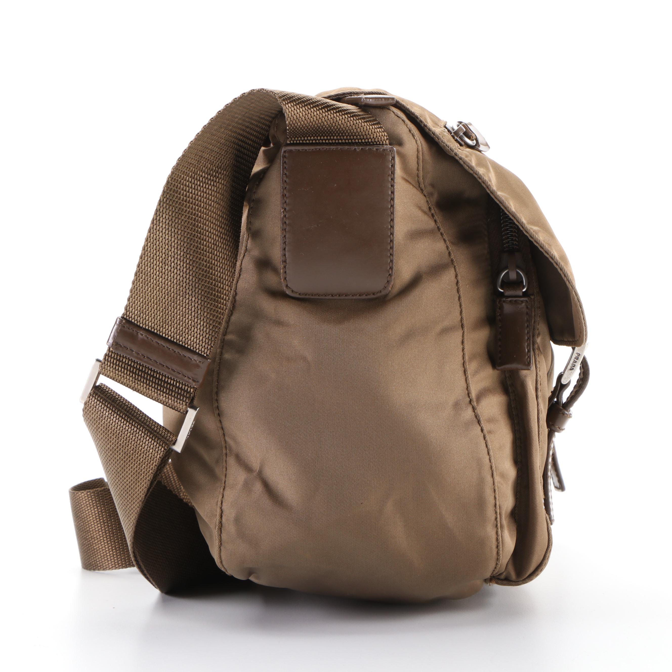 Prada Messenger Bag in Khaki Tessuto Nylon and Leather