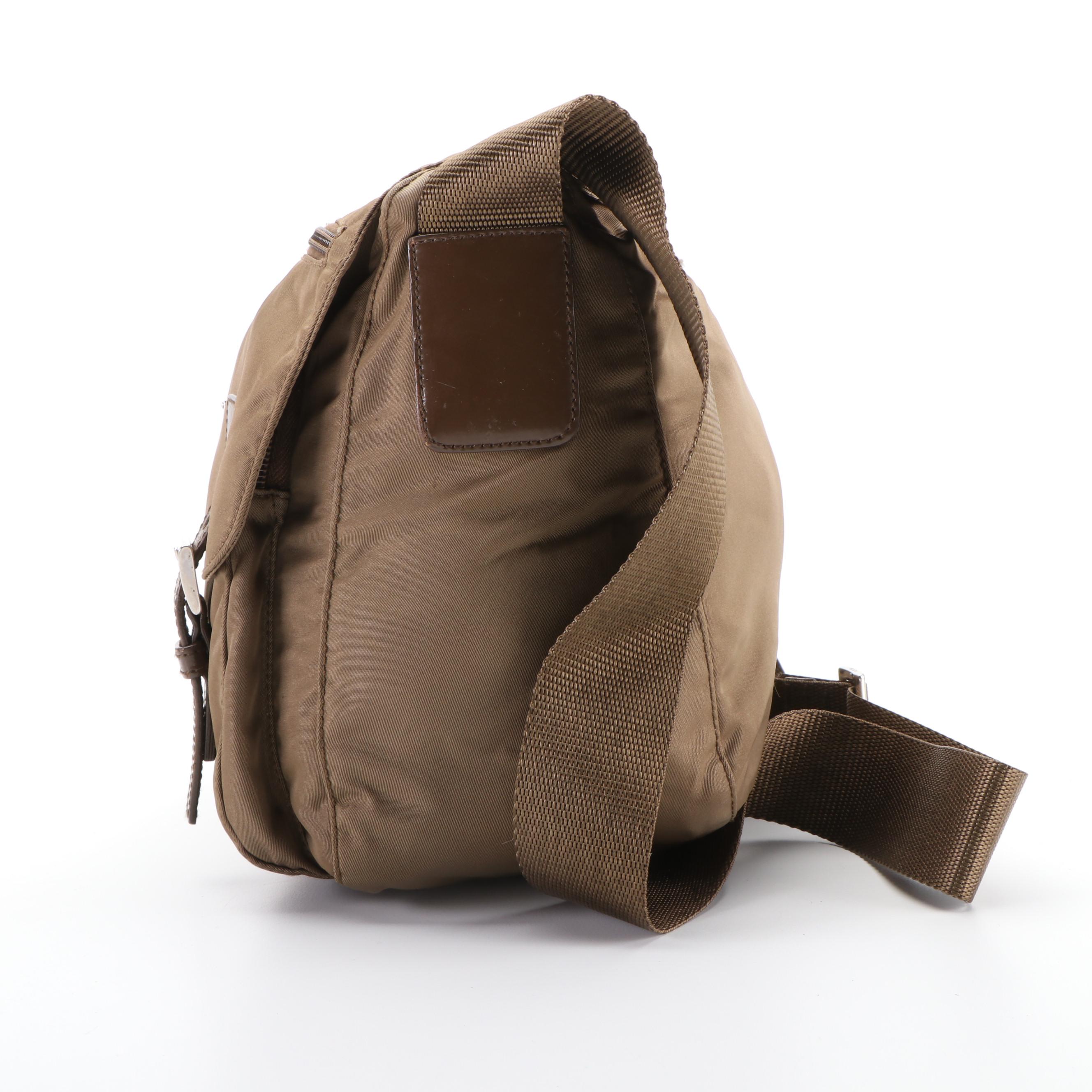 Prada Messenger Bag in Khaki Tessuto Nylon and Leather