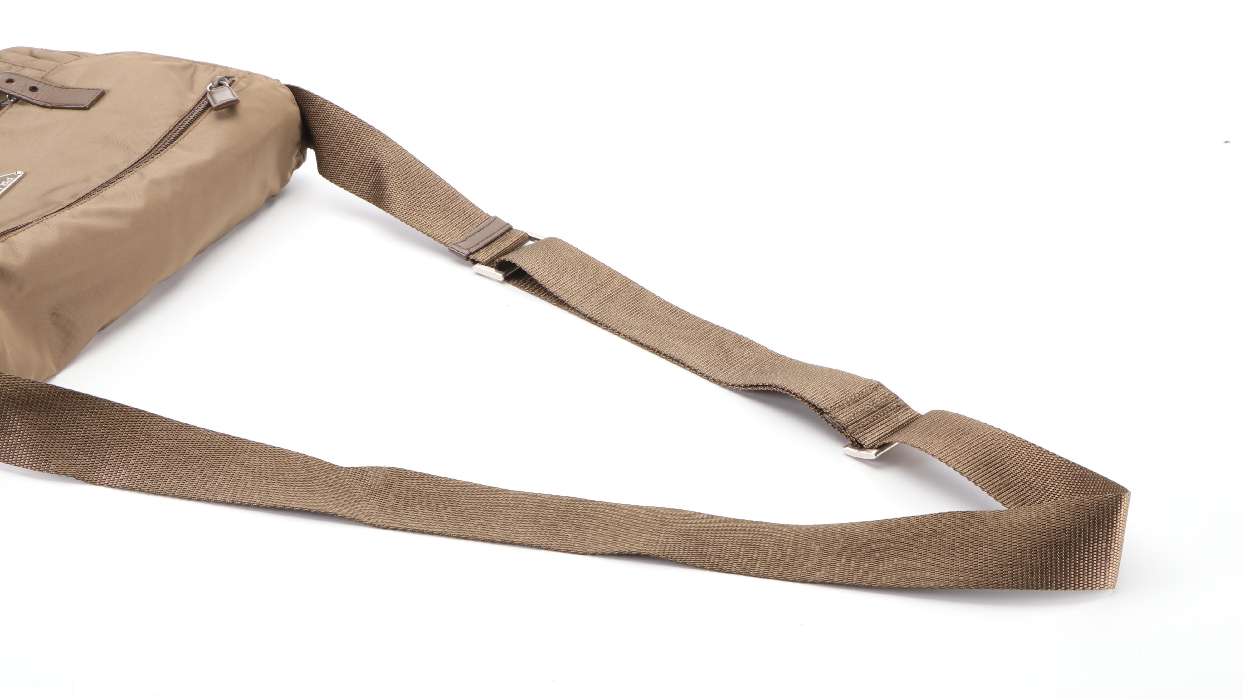 Prada Messenger Bag in Khaki Tessuto Nylon and Leather