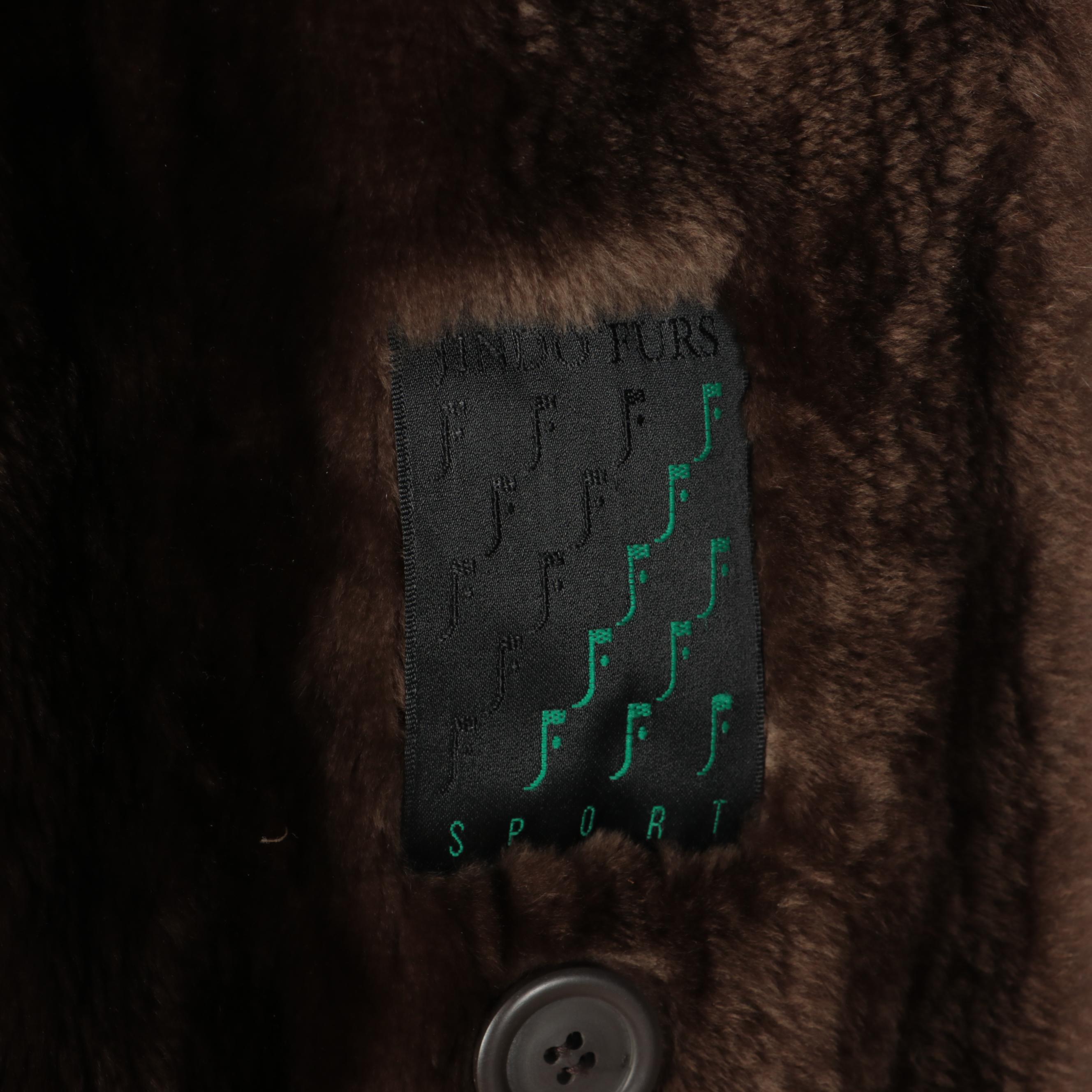 Men's Jindo Furs Sheared Muskrat Lined Black Leather Double-Breasted Trench Coat