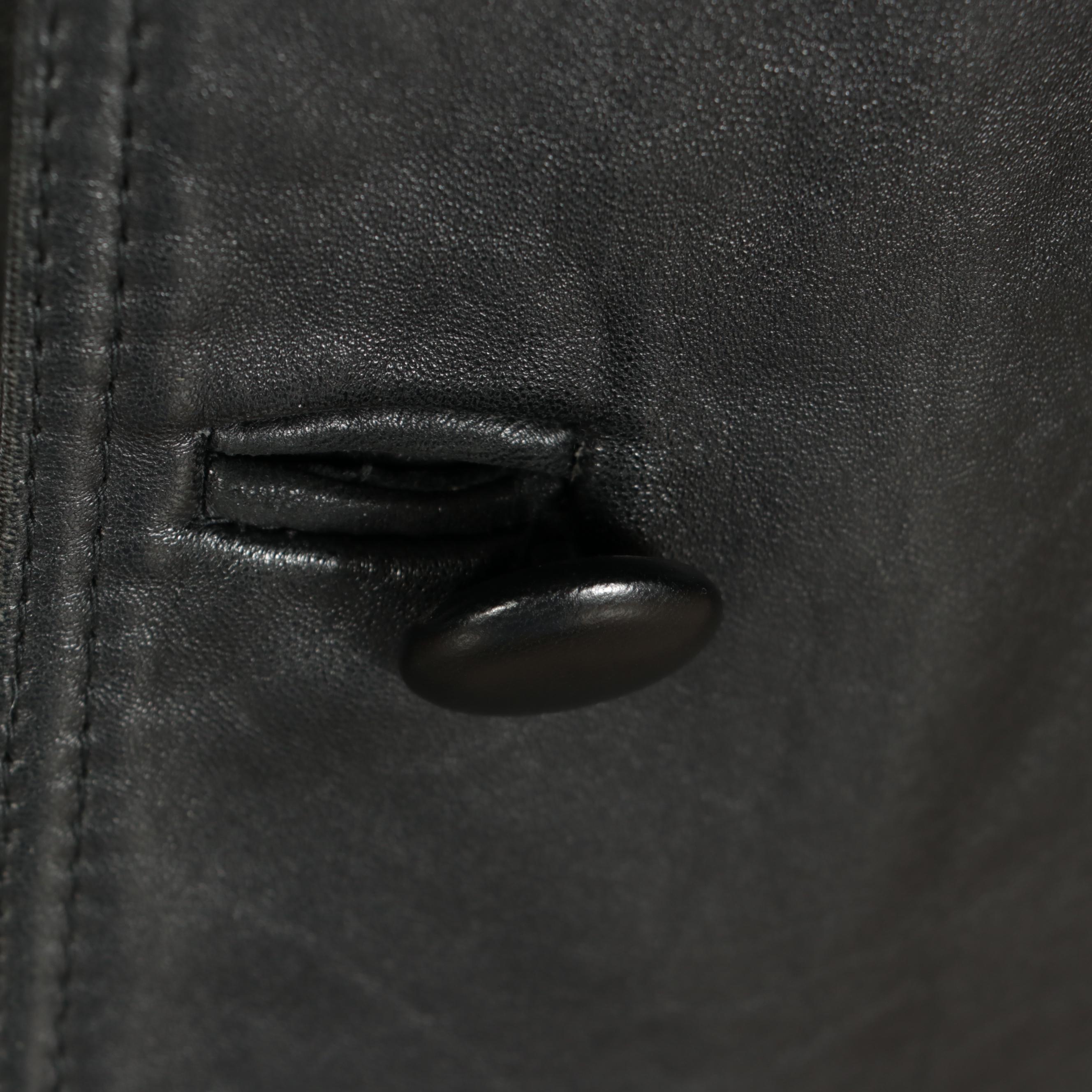 Men's Jindo Furs Sheared Muskrat Lined Black Leather Double-Breasted Trench Coat