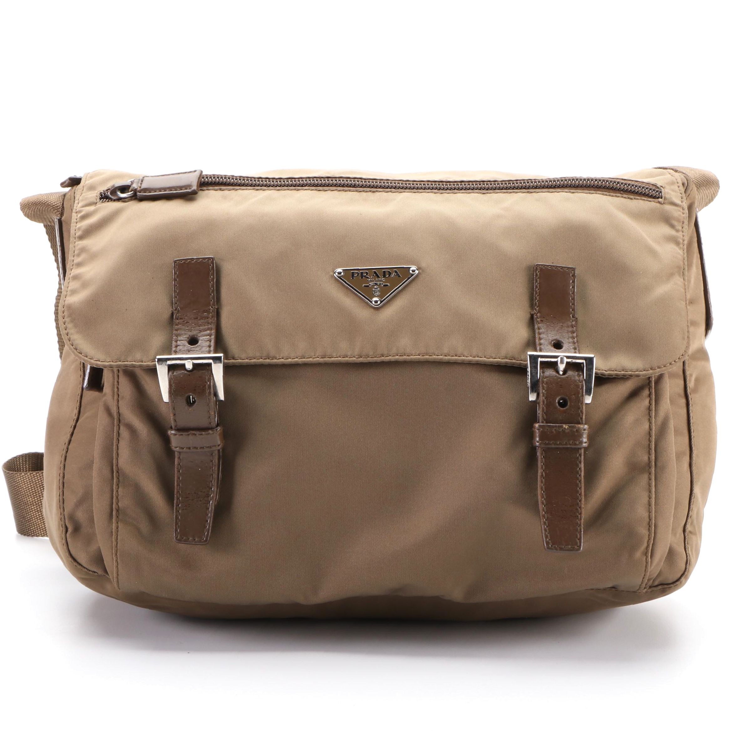 Prada Messenger Bag in Khaki Tessuto Nylon and Leather
