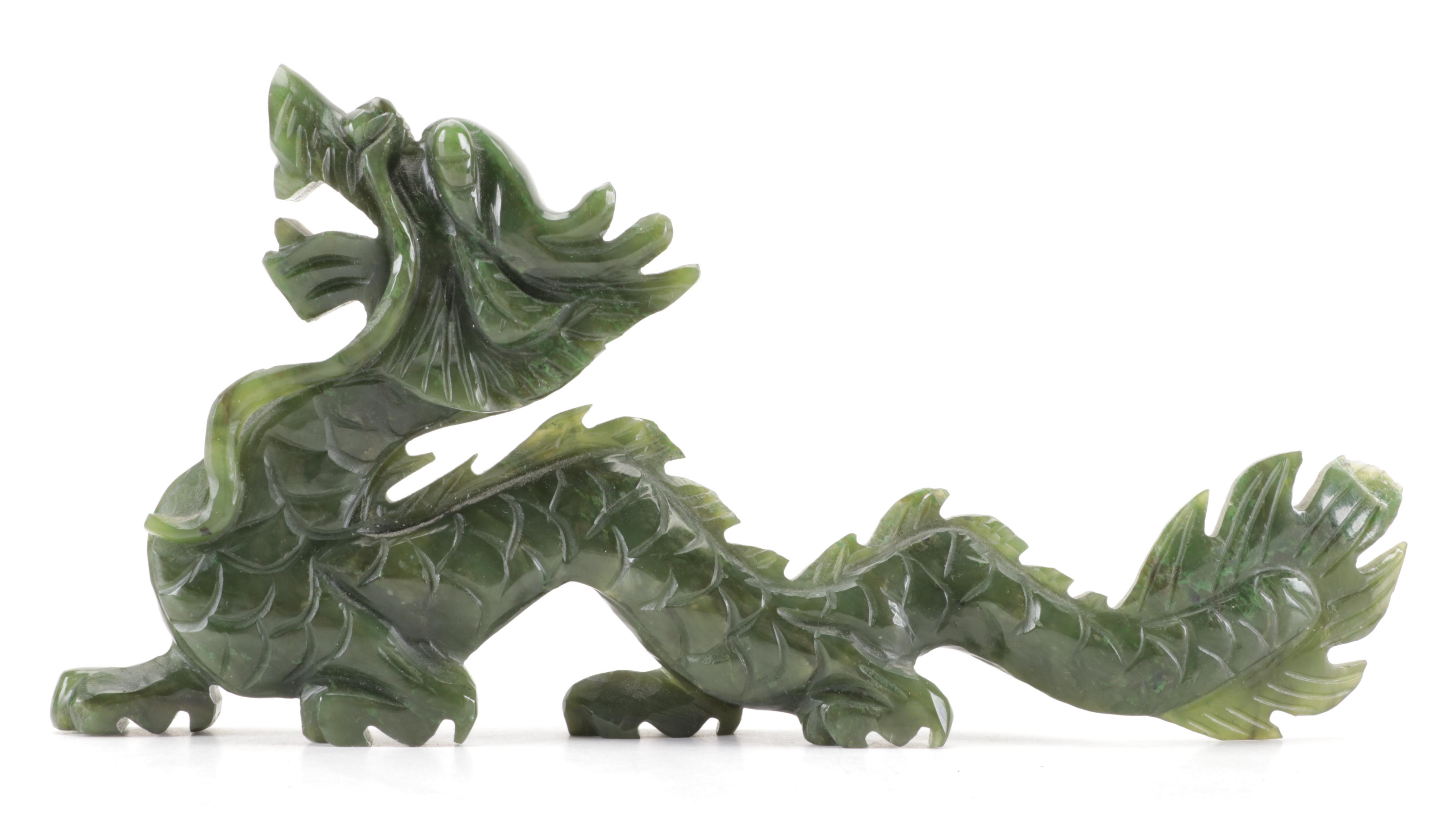 Chinese Carved Nephrite Figure of Dragon with Gift Box