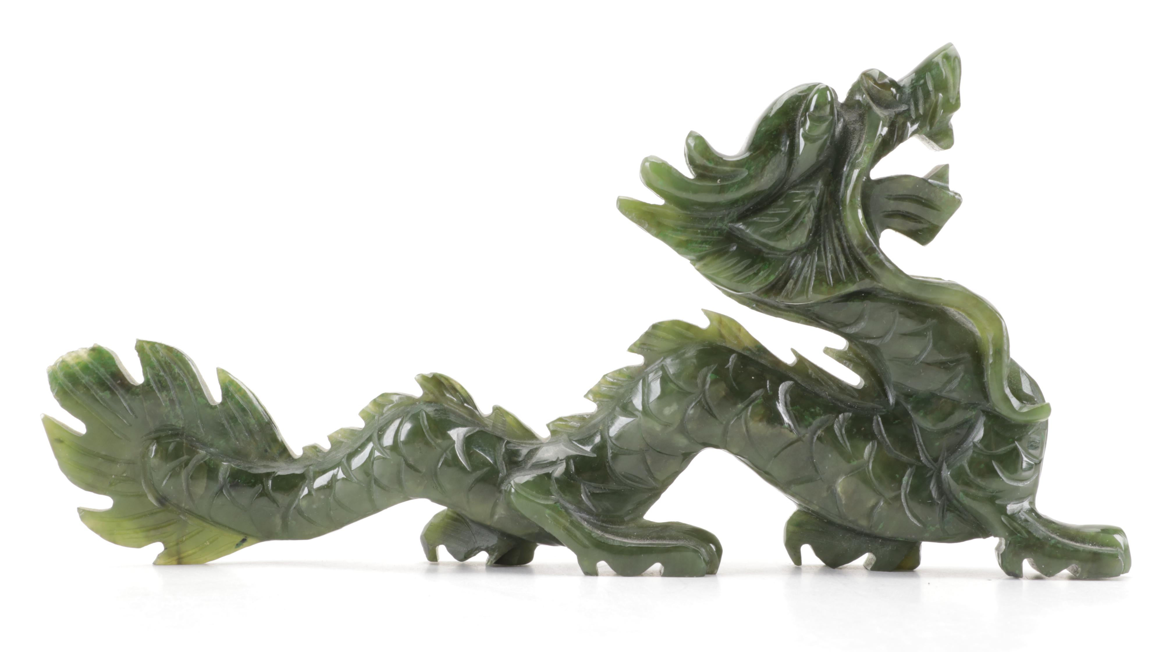 Chinese Carved Nephrite Figure of Dragon with Gift Box