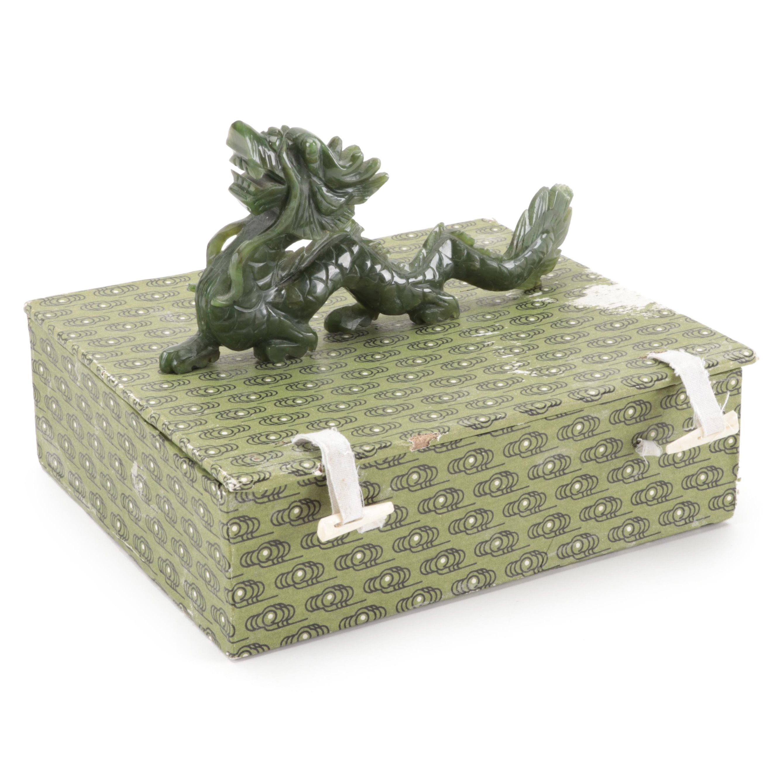 Chinese Carved Nephrite Figure of Dragon with Gift Box