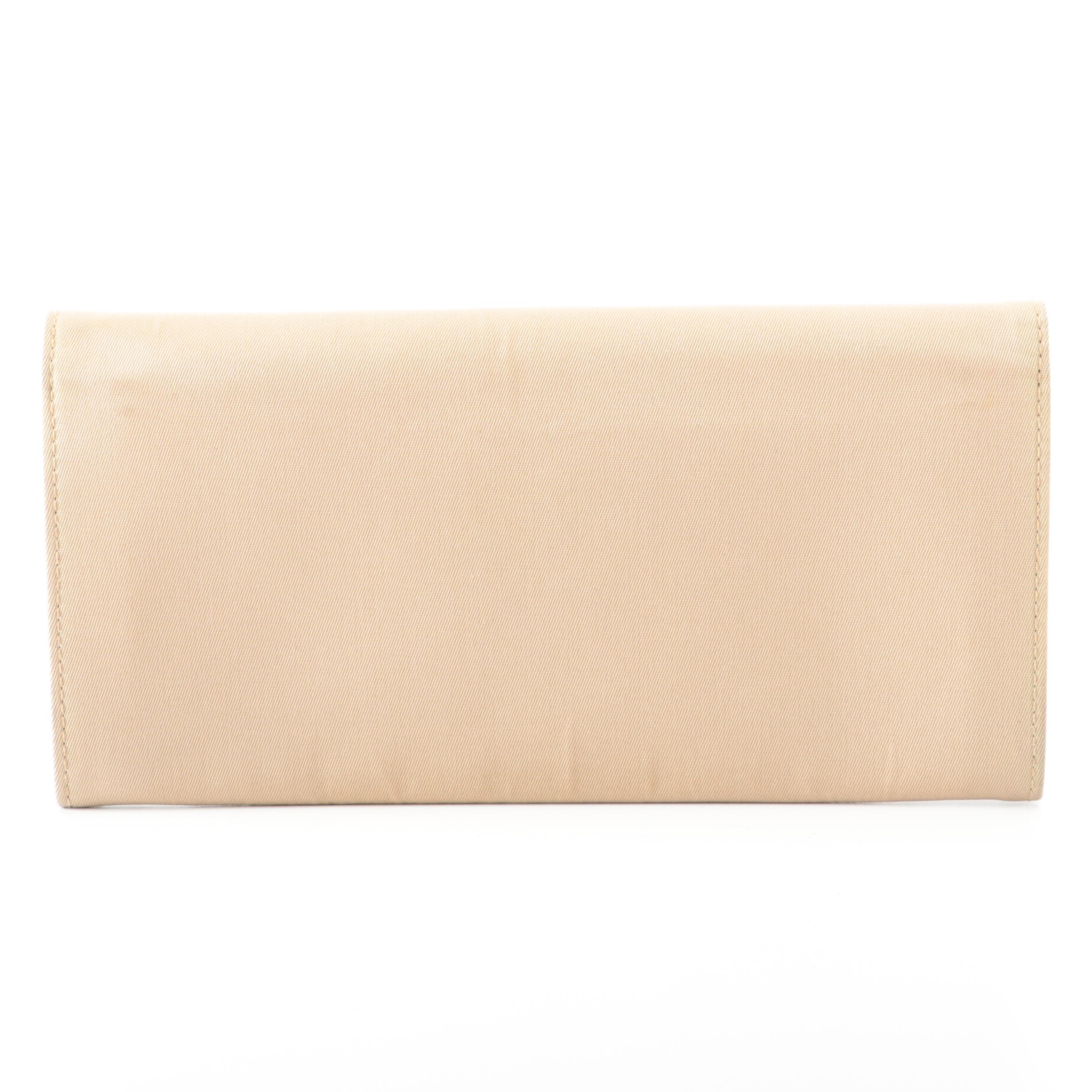 Prada Flap Front Wallet in Beige Nylon and Saffiano Leather