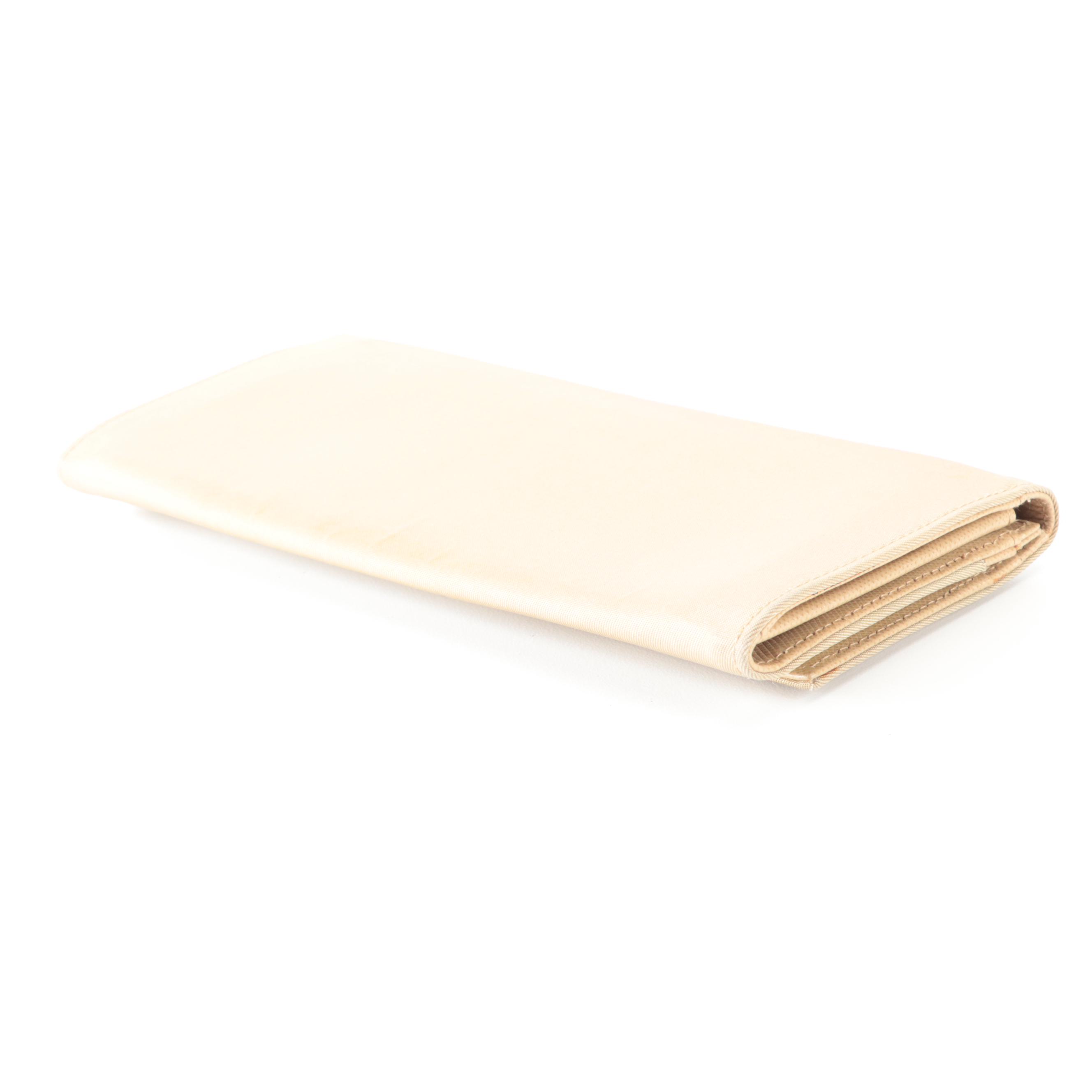 Prada Flap Front Wallet in Beige Nylon and Saffiano Leather