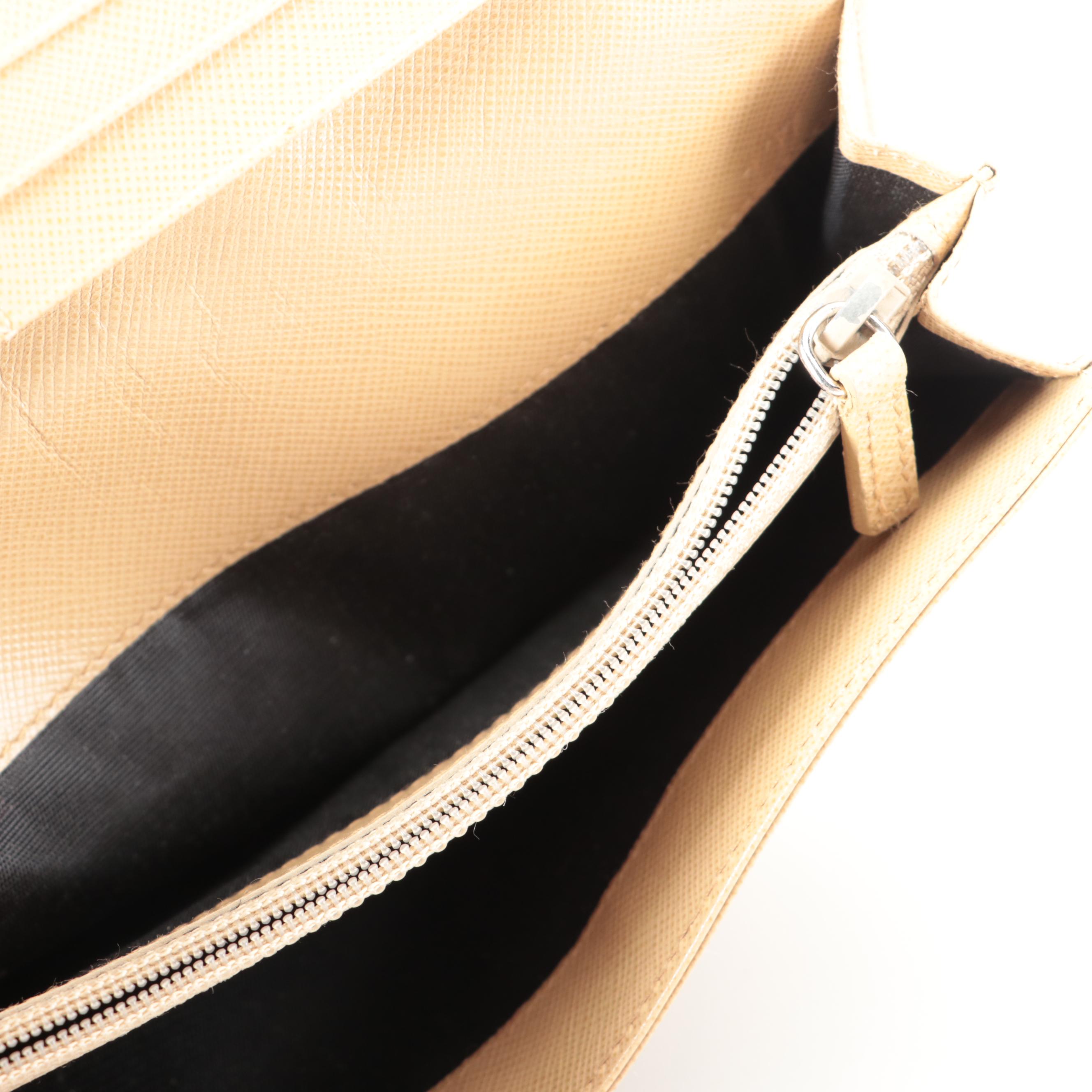 Prada Flap Front Wallet in Beige Nylon and Saffiano Leather