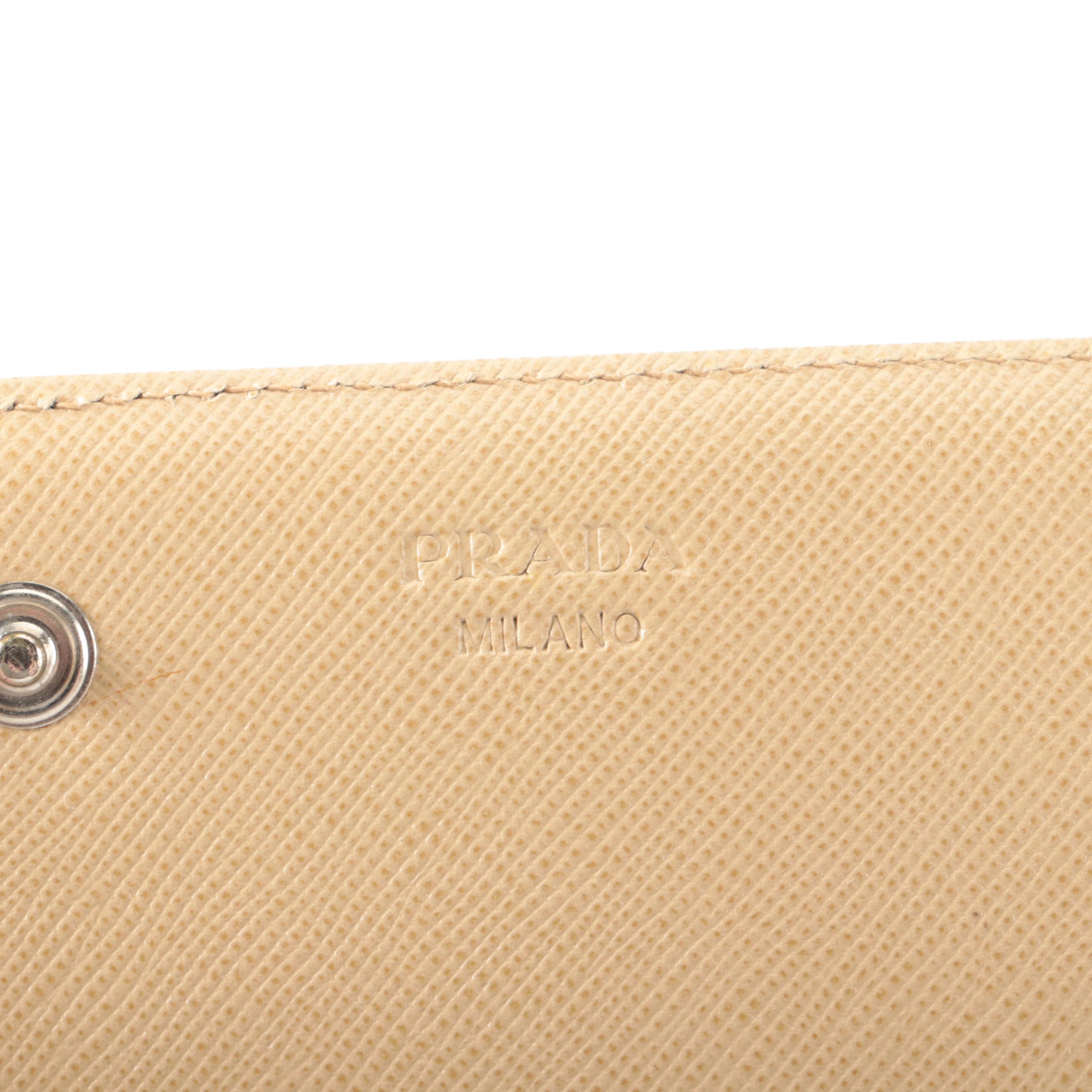 Prada Flap Front Wallet in Beige Nylon and Saffiano Leather