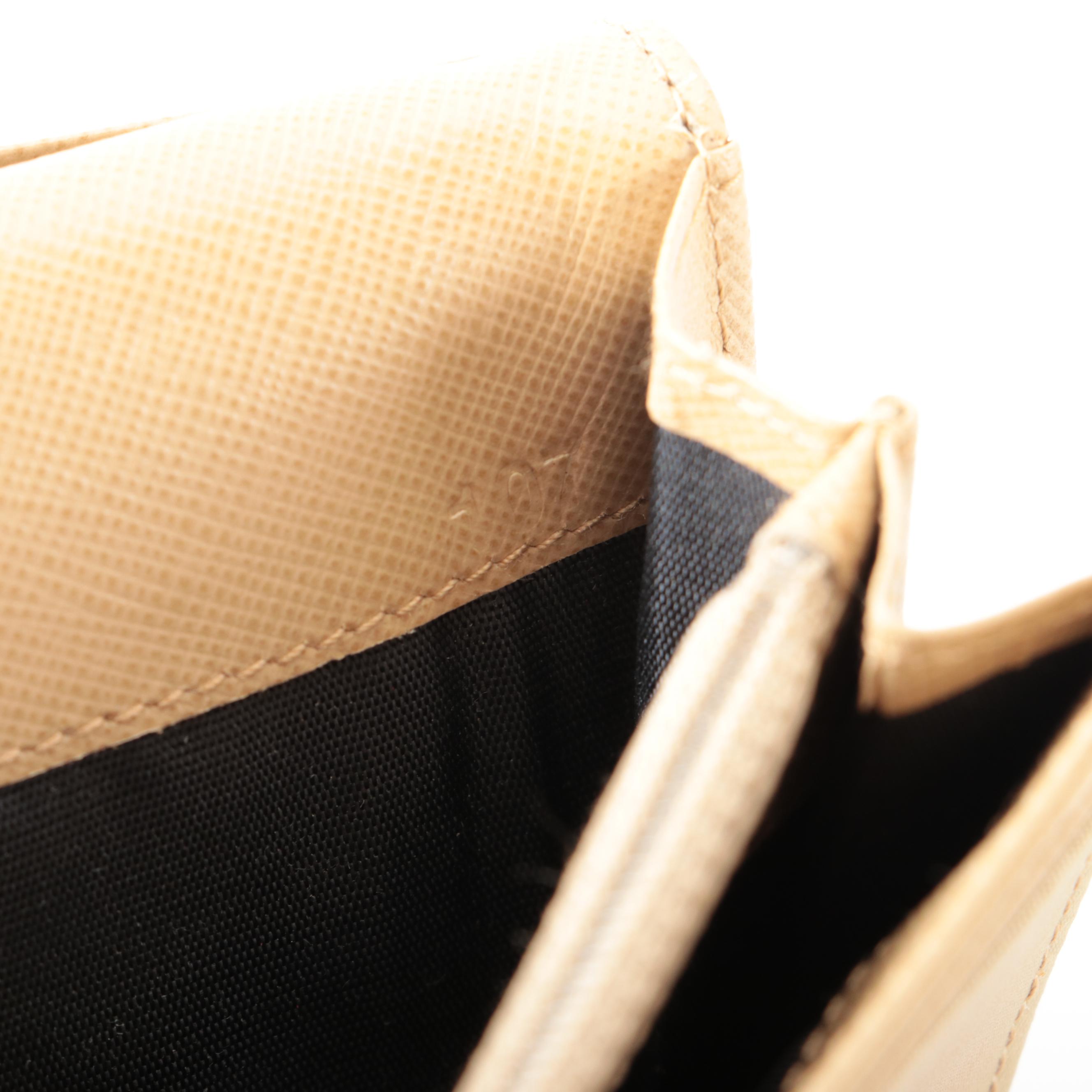 Prada Flap Front Wallet in Beige Nylon and Saffiano Leather